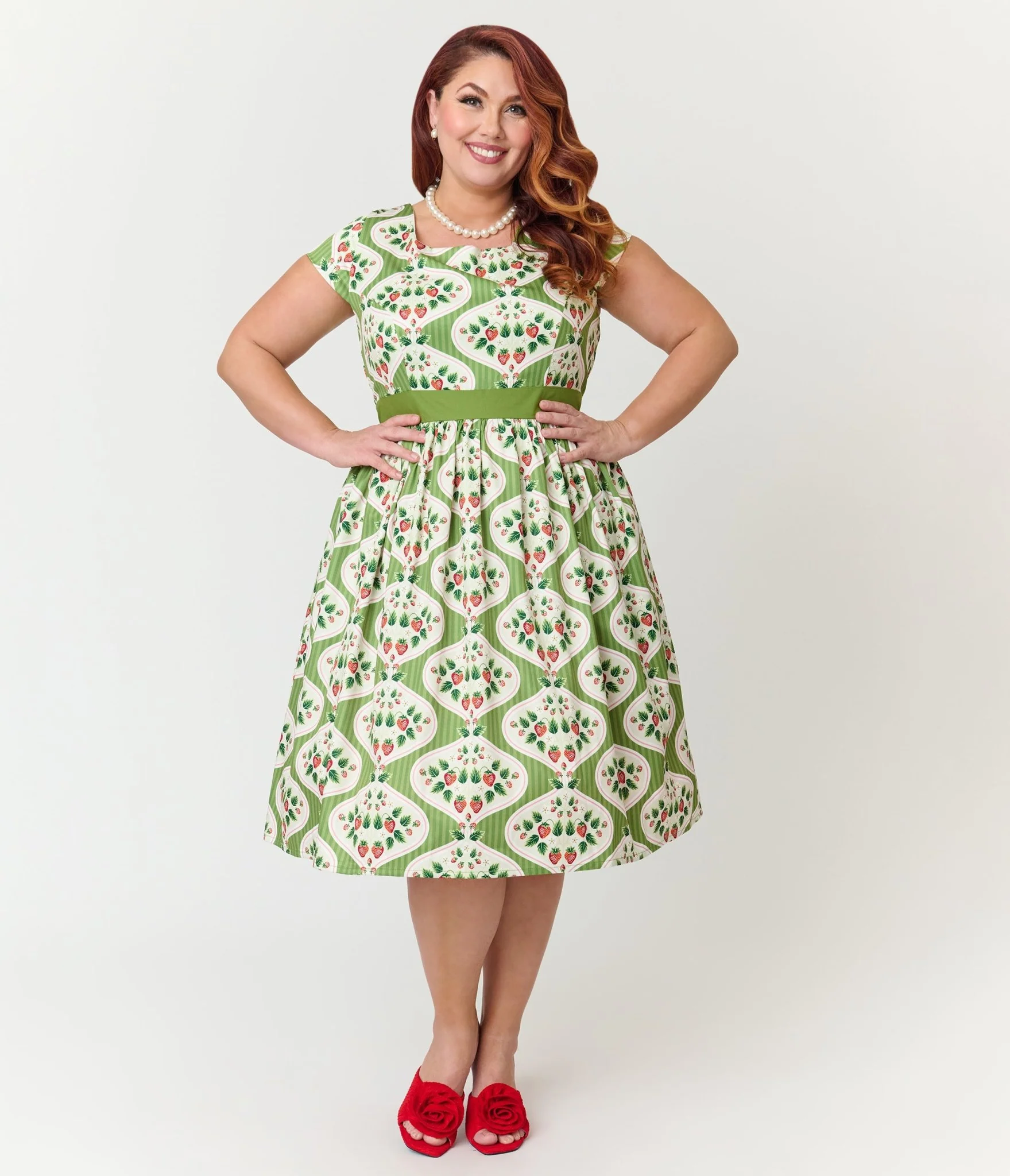 Magnolia Place Plus Size Strawberry Wallpaper Anna Swing Dress - Image 3