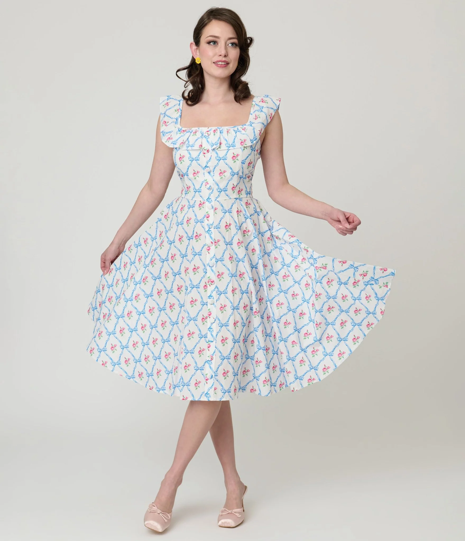 Magnolia Place White & Rose Trellis Barbara Swing Dress