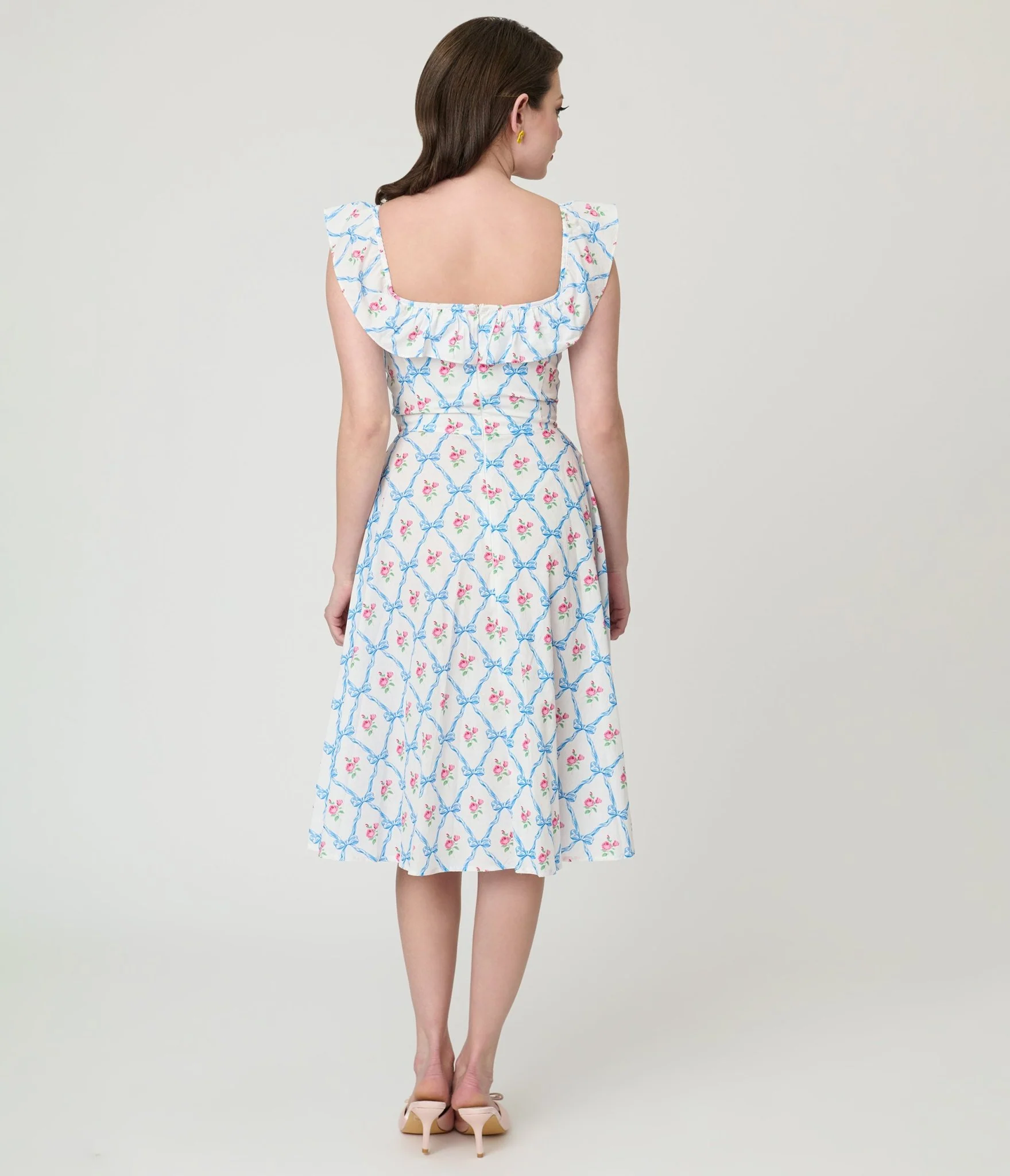 Magnolia Place White & Rose Trellis Barbara Swing Dress - Image 2