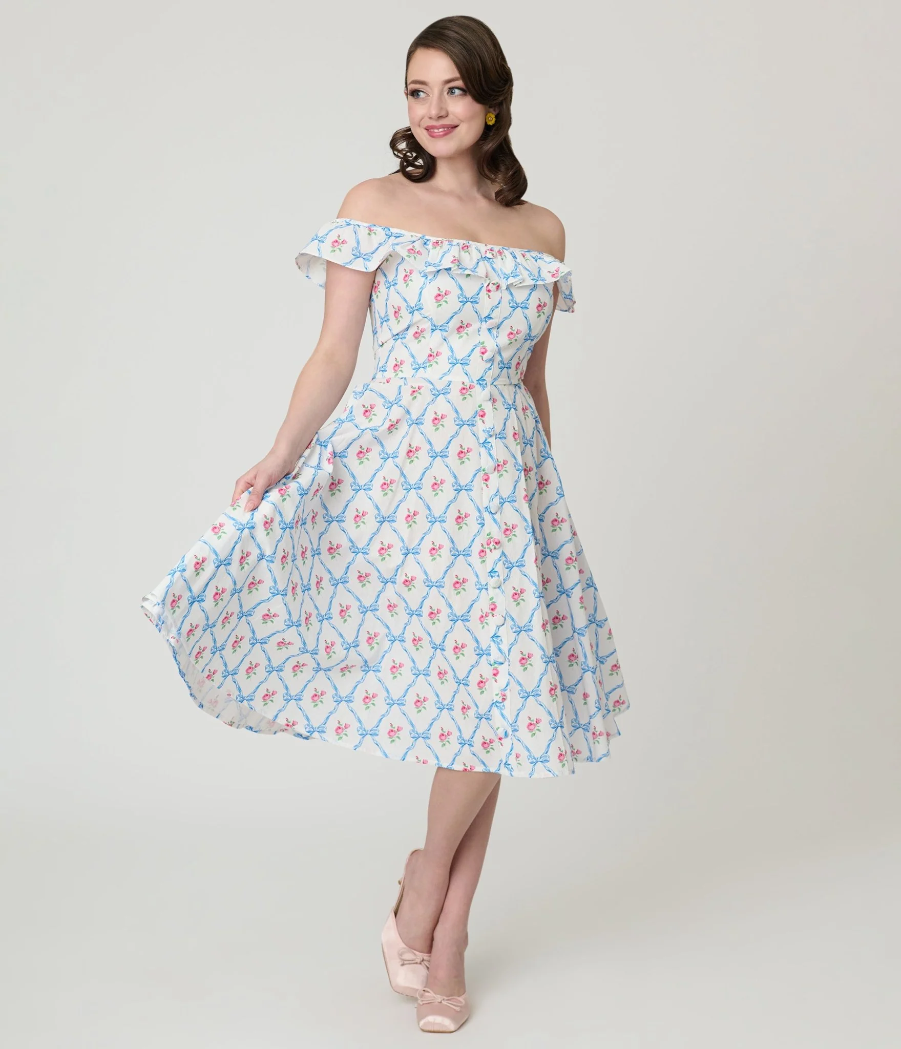 Magnolia Place White & Rose Trellis Barbara Swing Dress - Image 3