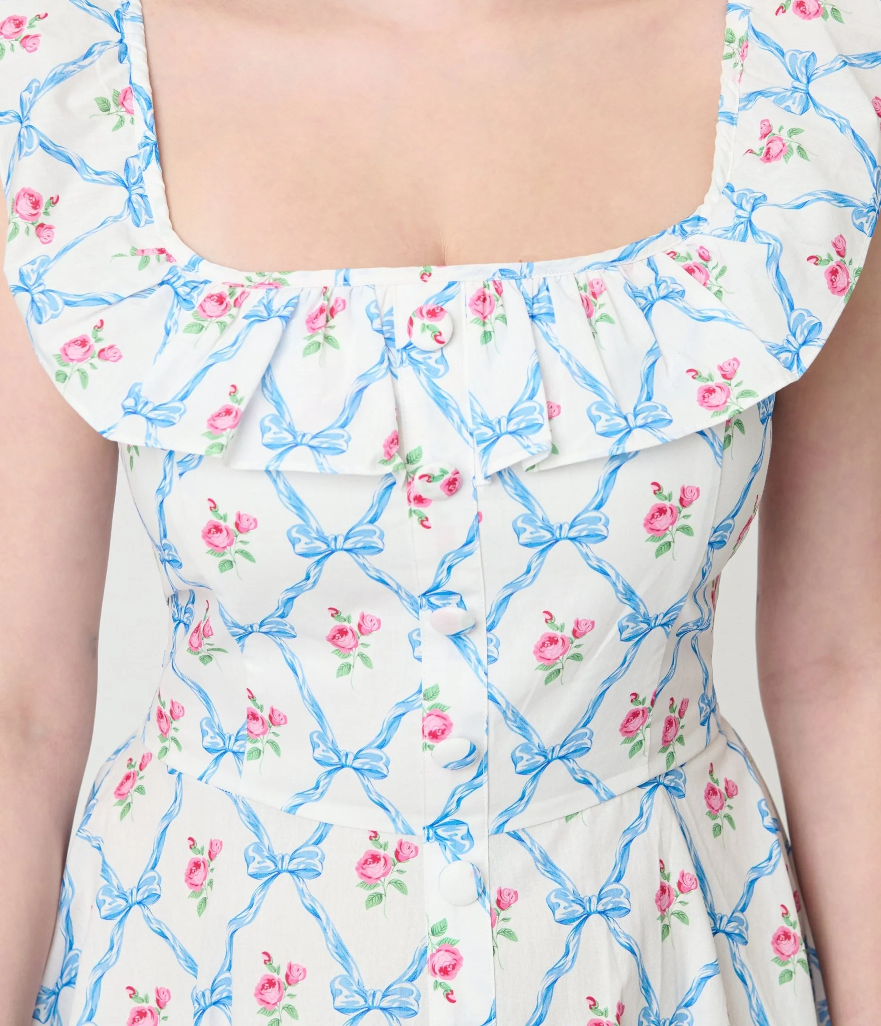 Magnolia Place White & Rose Trellis Barbara Swing Dress - Image 4
