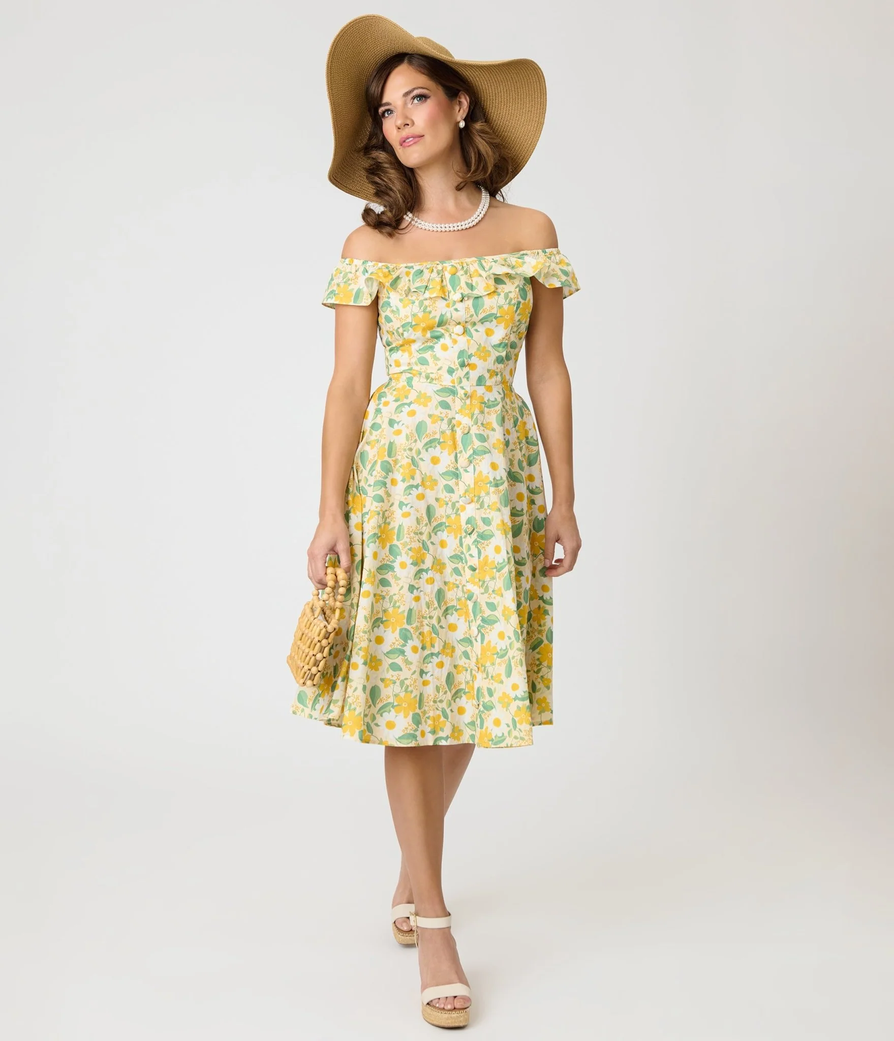 Magnolia Place Yellow Floral Cotton Barbara Swing Dress