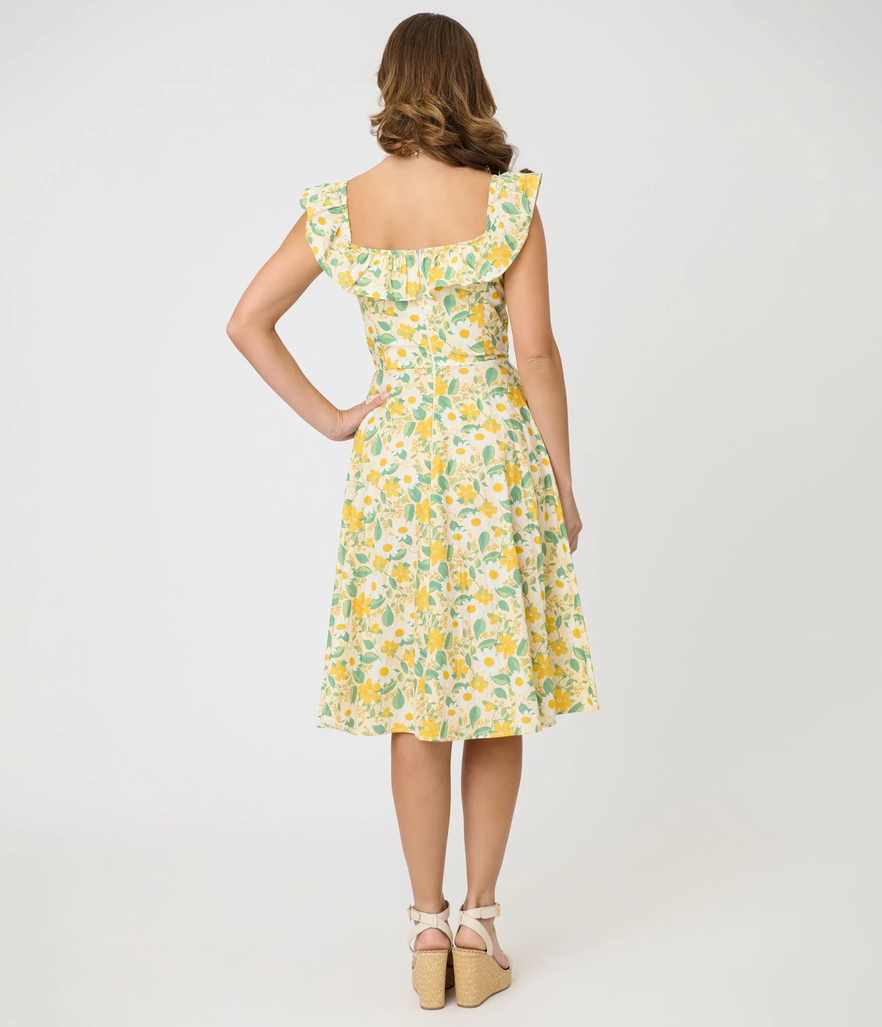 Magnolia Place Yellow Floral Cotton Barbara Swing Dress - Image 2
