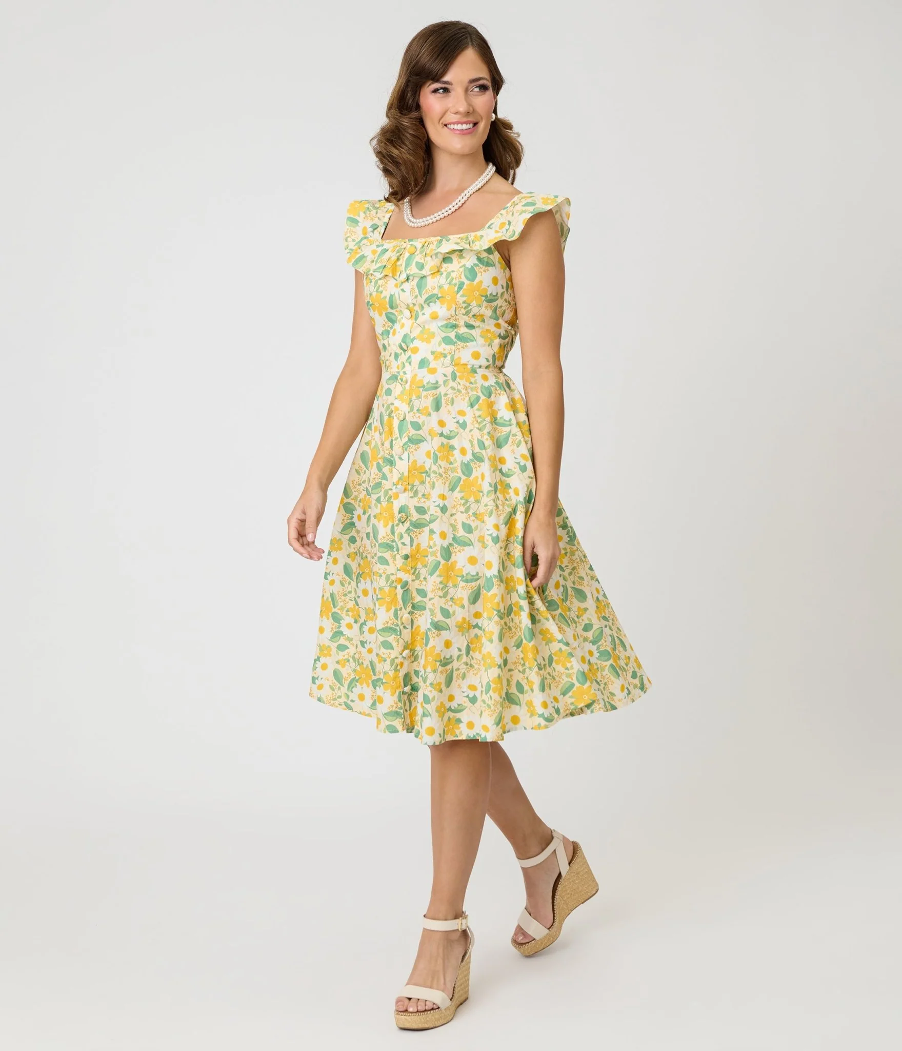 Magnolia Place Yellow Floral Cotton Barbara Swing Dress - Image 3