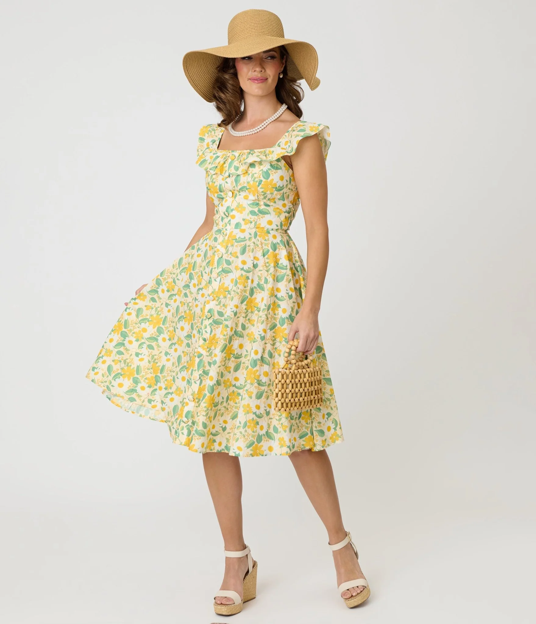 Magnolia Place Yellow Floral Cotton Barbara Swing Dress - Image 4