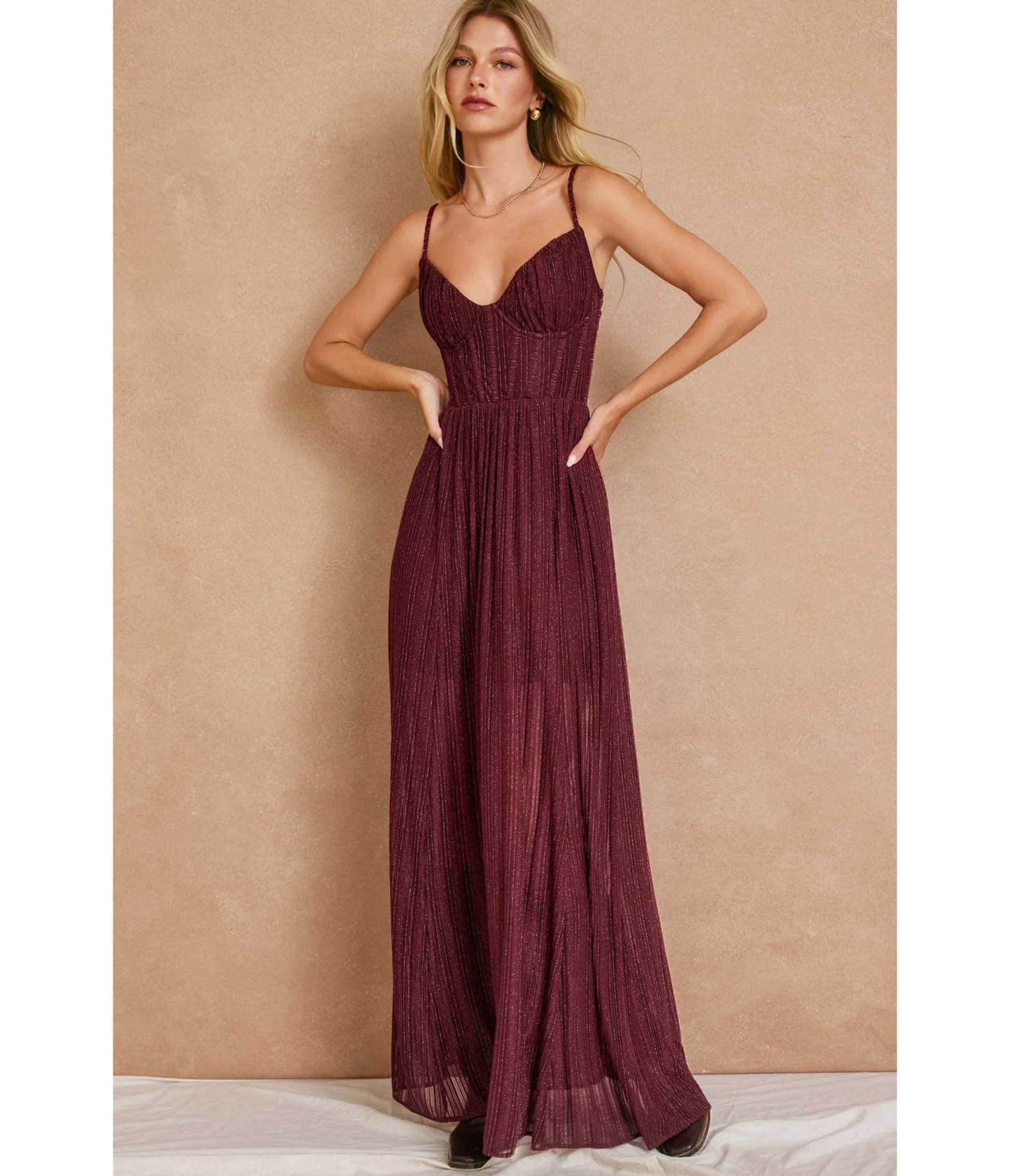 Maroon Corset Maxi Dress - Image 3