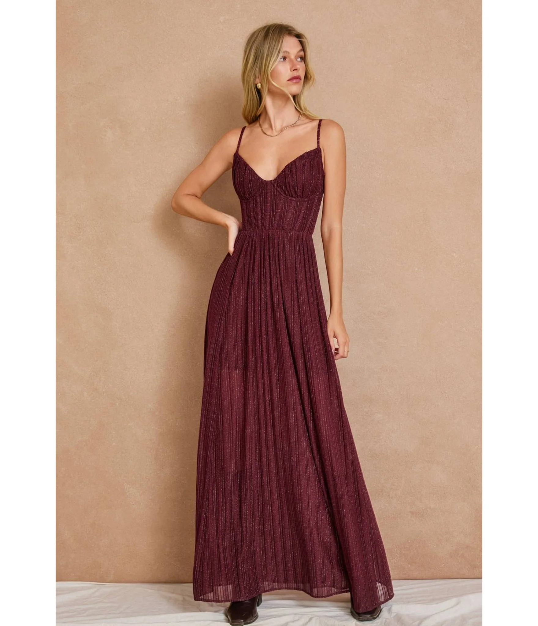 Maroon Corset Maxi Dress - Image 4