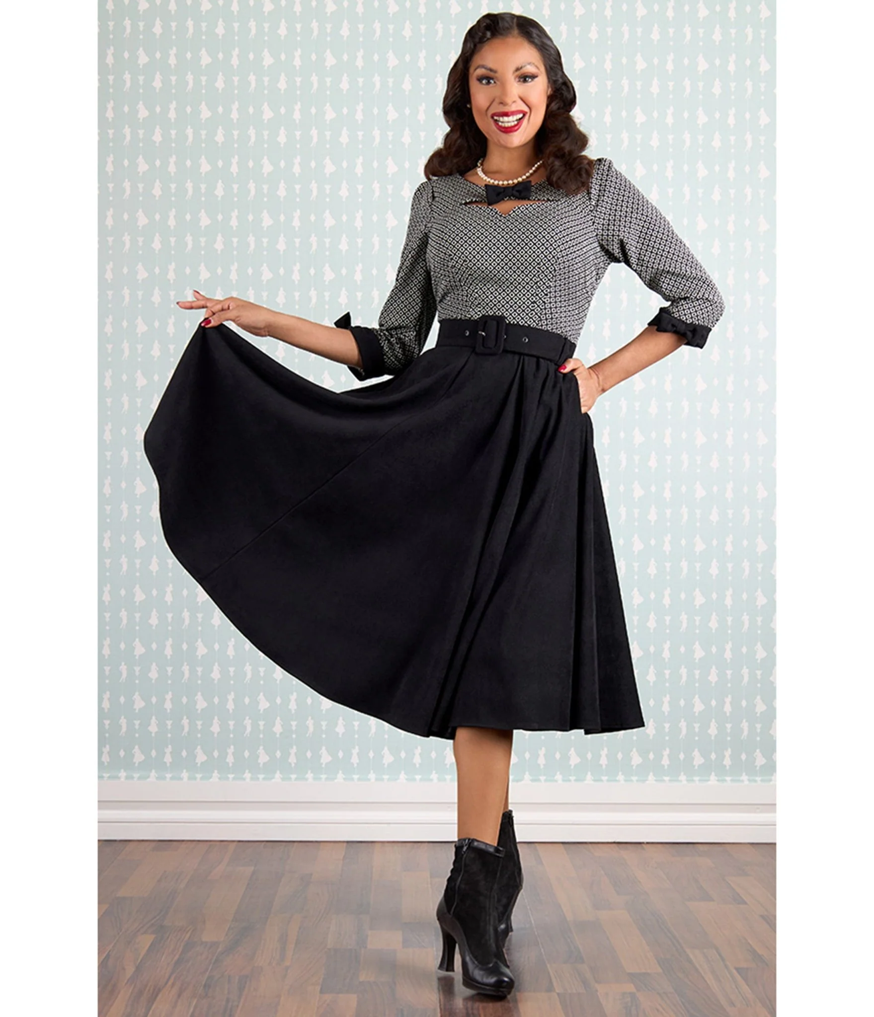 Miss Candyfloss Black Josephine Lou Swing Dress