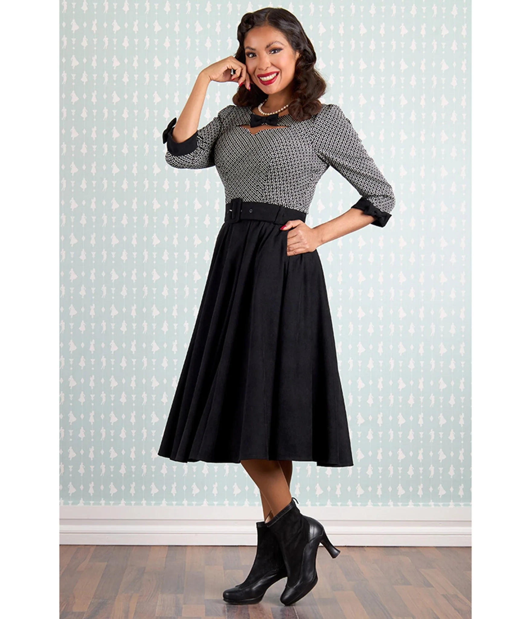 Miss Candyfloss Black Josephine Lou Swing Dress - Image 3