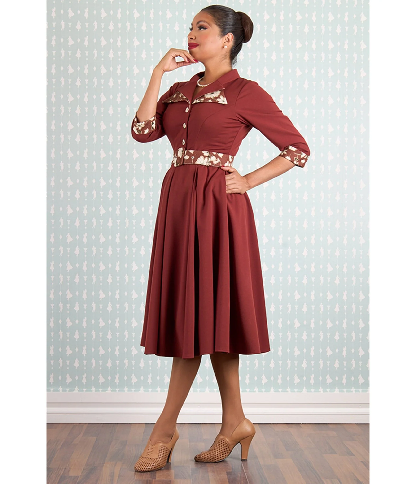 Miss Candyfloss Burgundy Alizee Swing Dress - Image 3