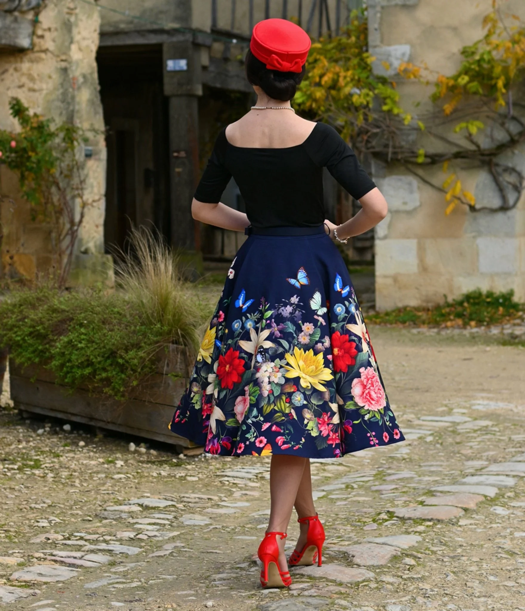 Navy Butterfly Meadow Swing Skirt - Image 2
