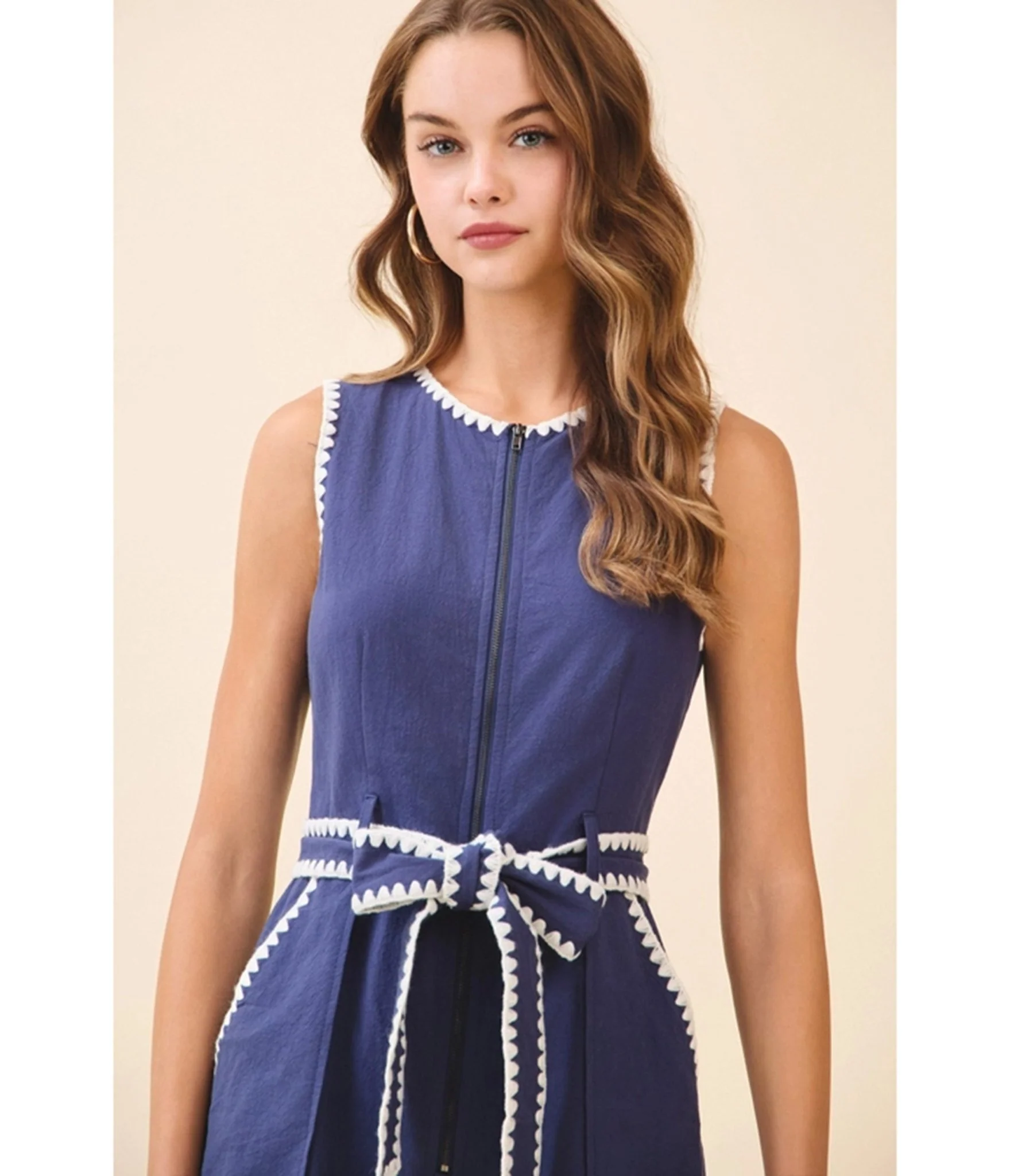 Navy Triangle Embroidery Detail Romper - Image 5