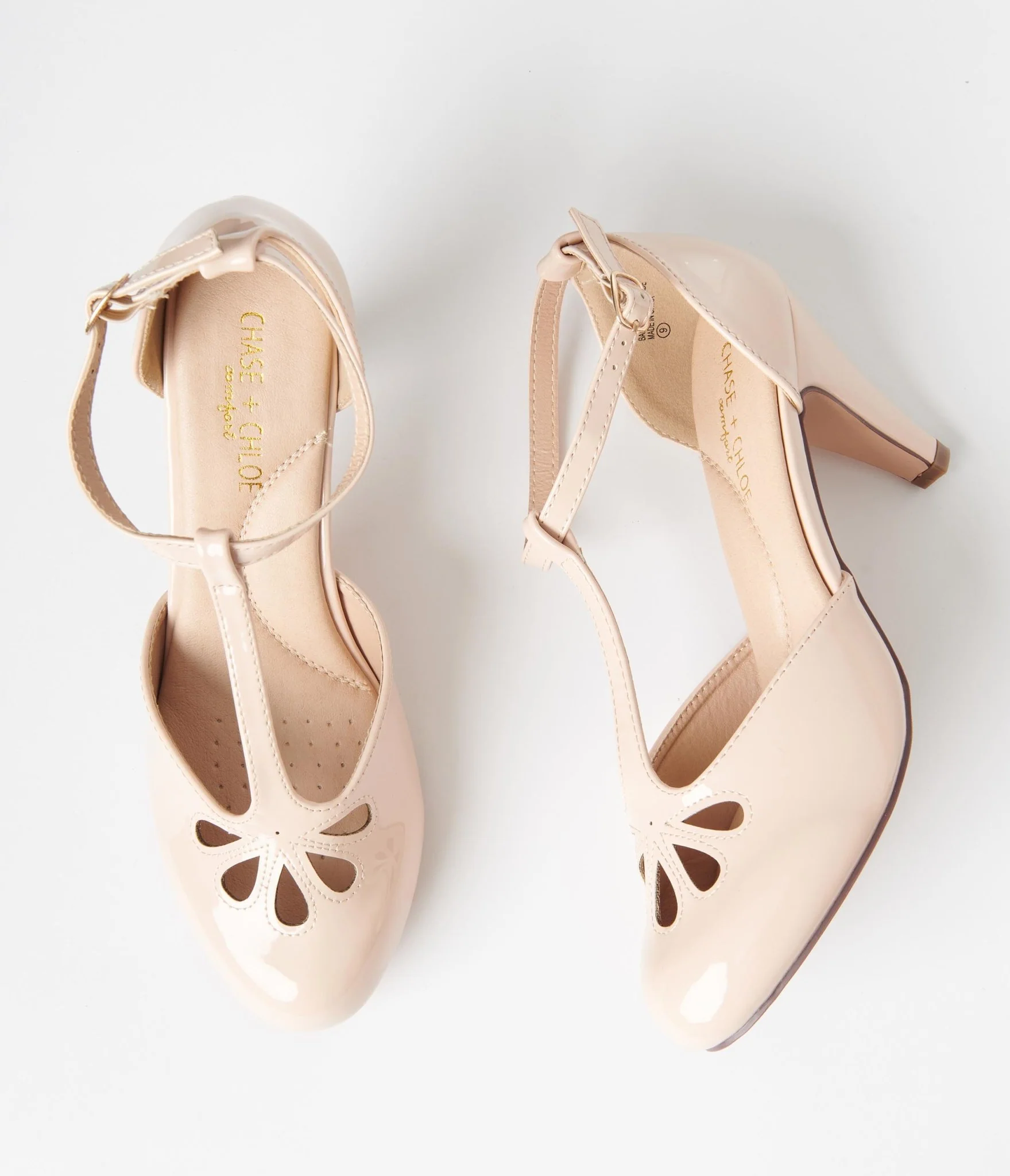 1920s Nude Patent Leatherette Cutout Kimmy T-Strap Heels - Image 3