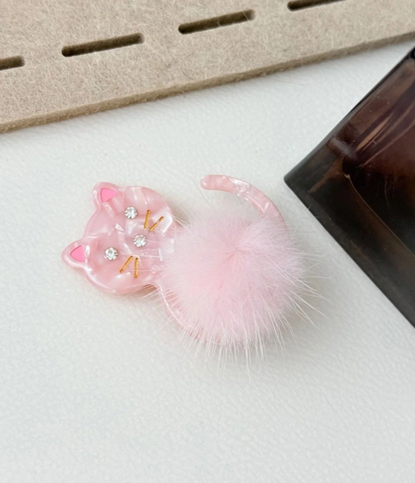 Pink Cat Pom Pom Hair Claw Clip