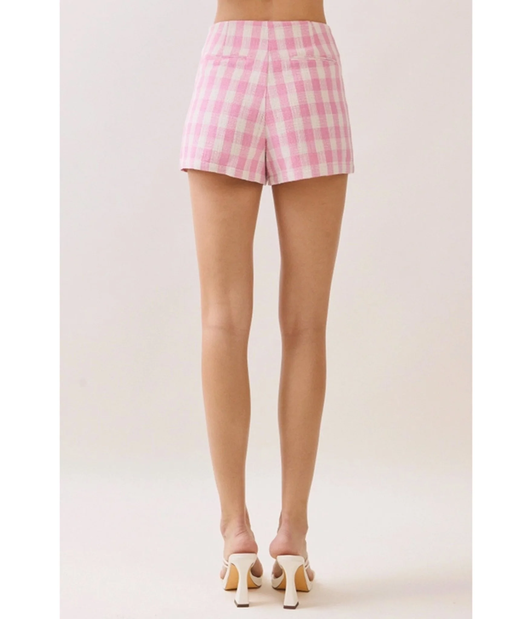 Pink Gingham High Waisted Shorts - Image 3