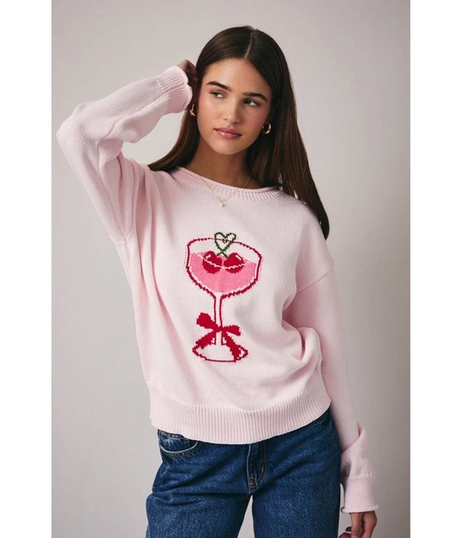 Pink Heart Martini Sweater