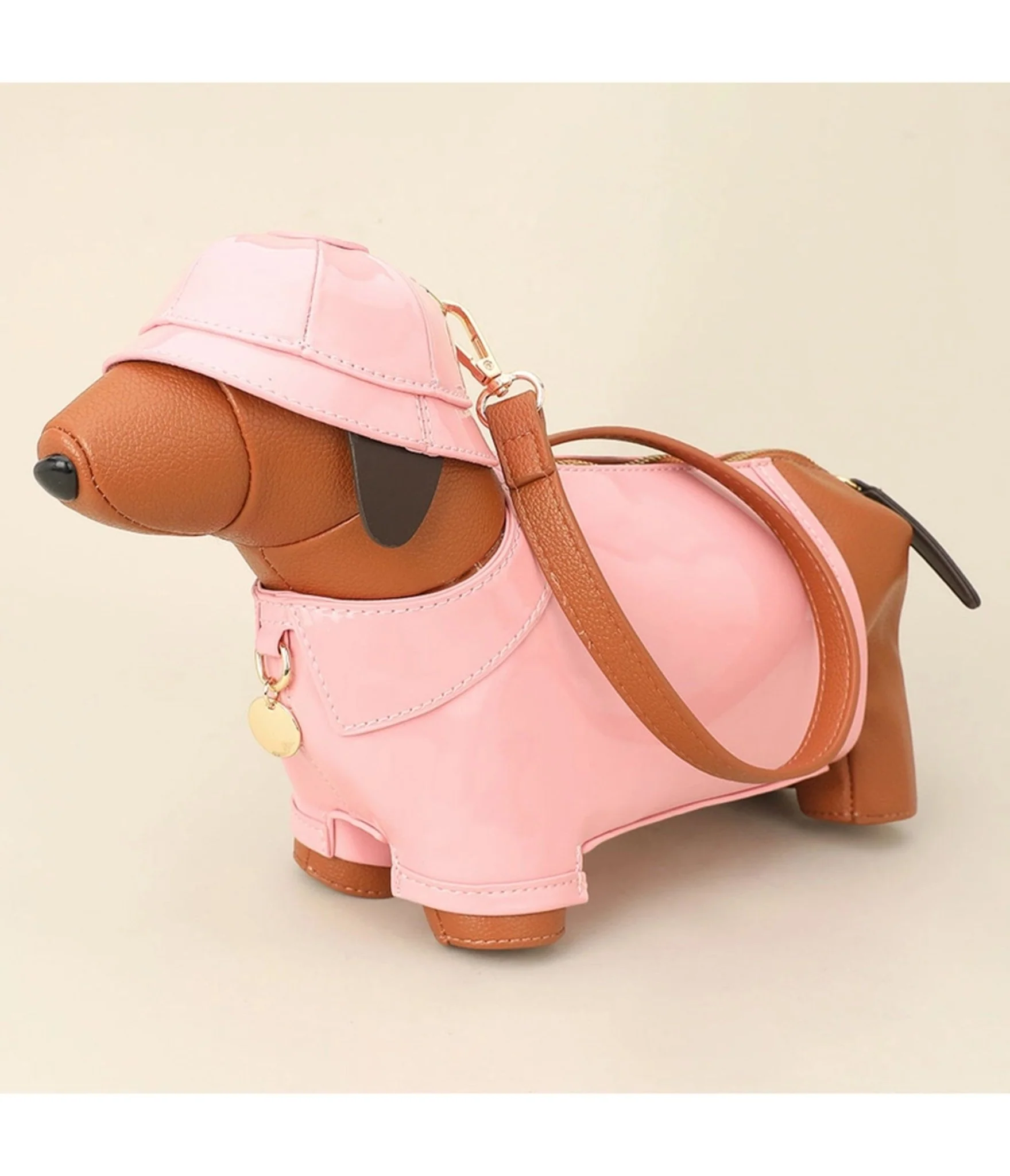 Pink Leatherette Raincoat Puppy Crossbody Bag