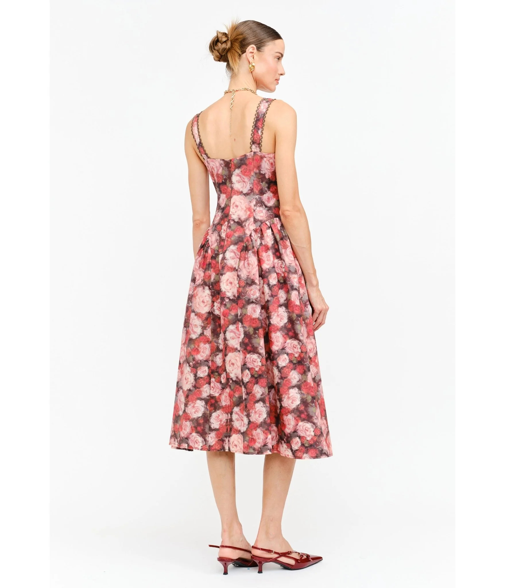 Pink Rose Cotton Midi Dress - Image 2