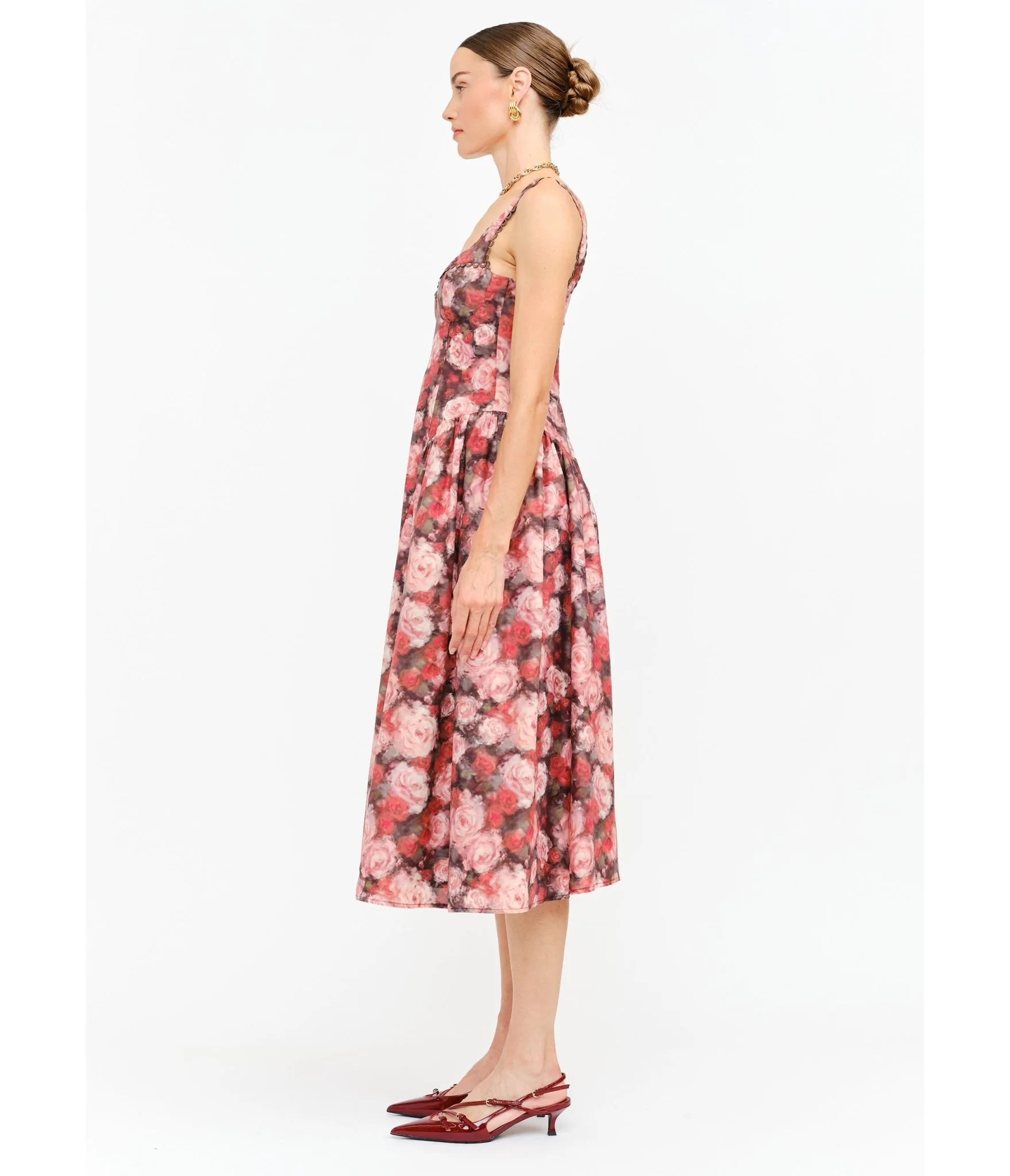 Pink Rose Cotton Midi Dress - Image 3