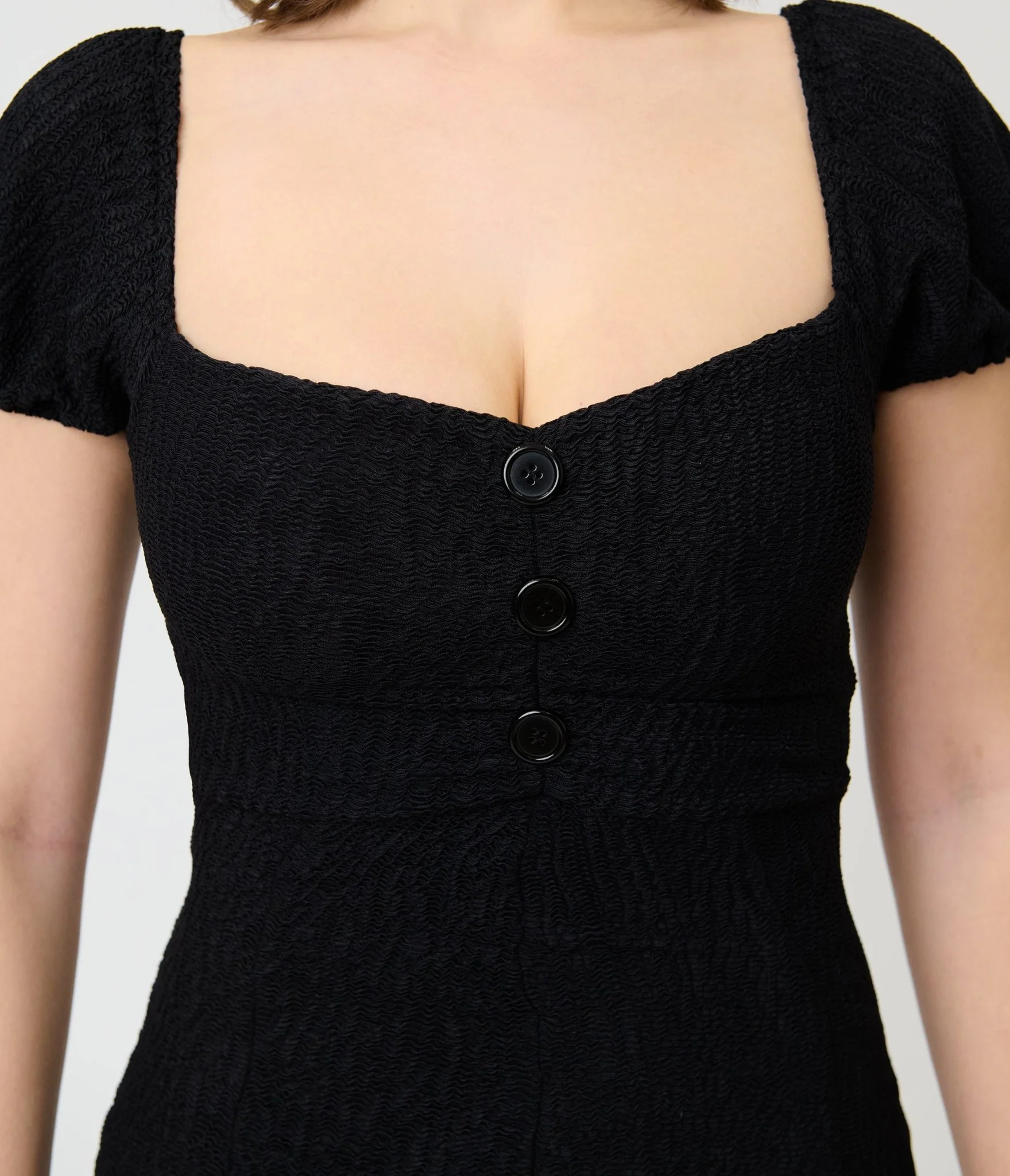 Pinky Pinups Black Puff Sleeve Romper Swim Suit - Image 4