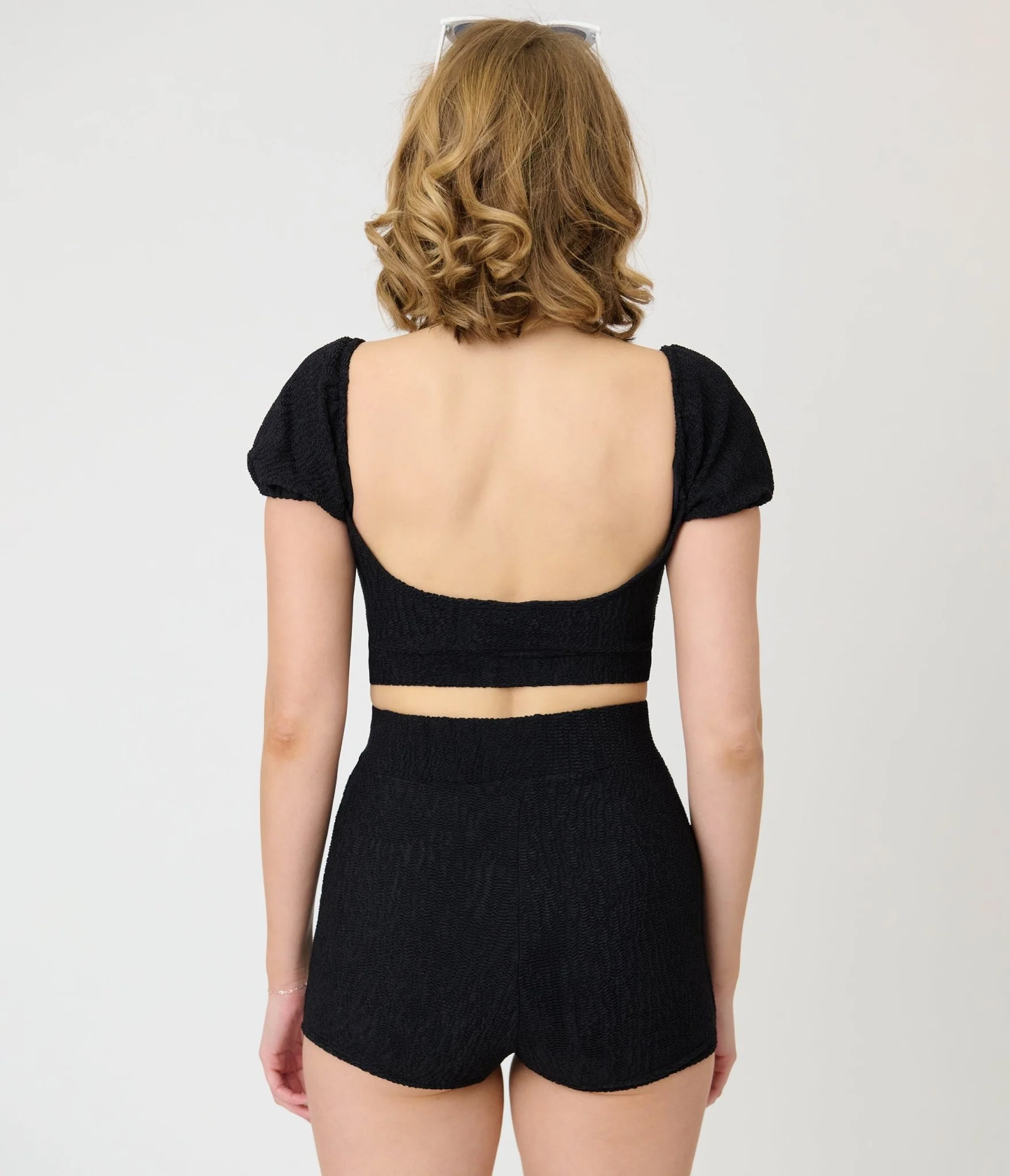 Pinky Pinups Textured Black High Waist Sailor Swim Bottoms - Image 3