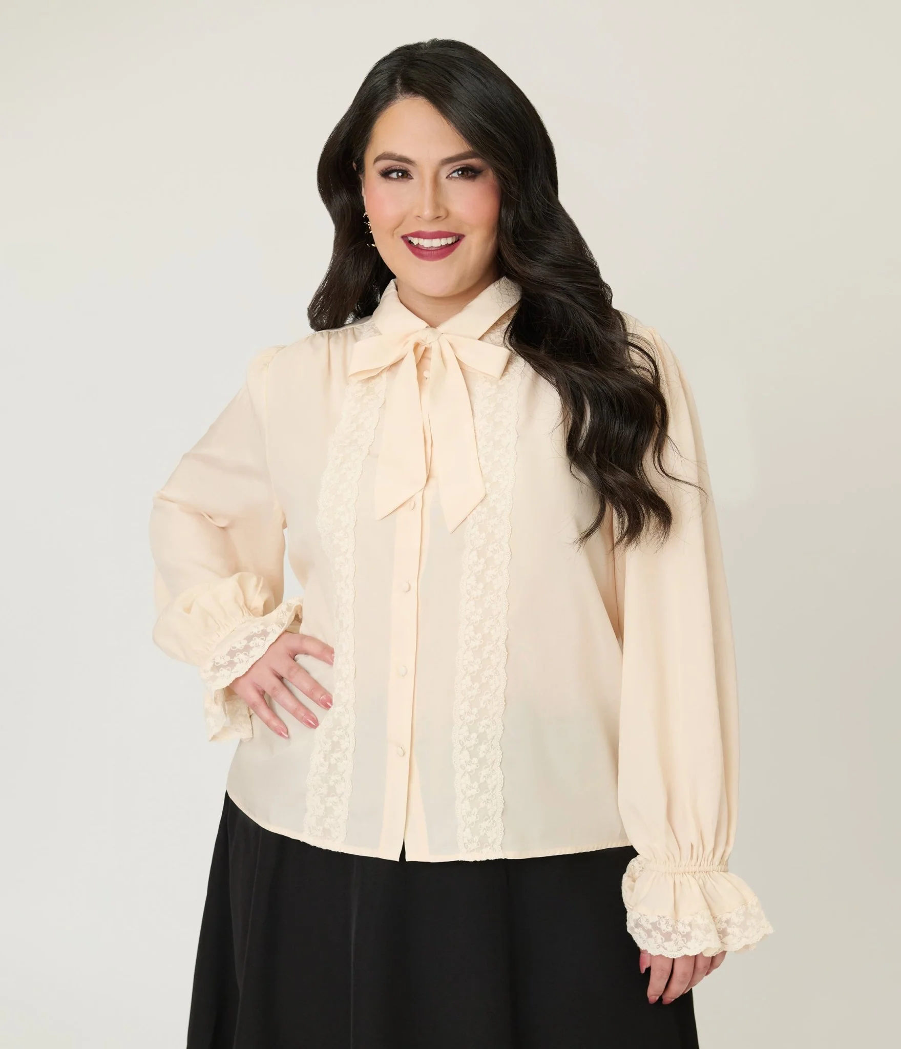 Plus Size Cream Willow Bow Blouse - Image 3