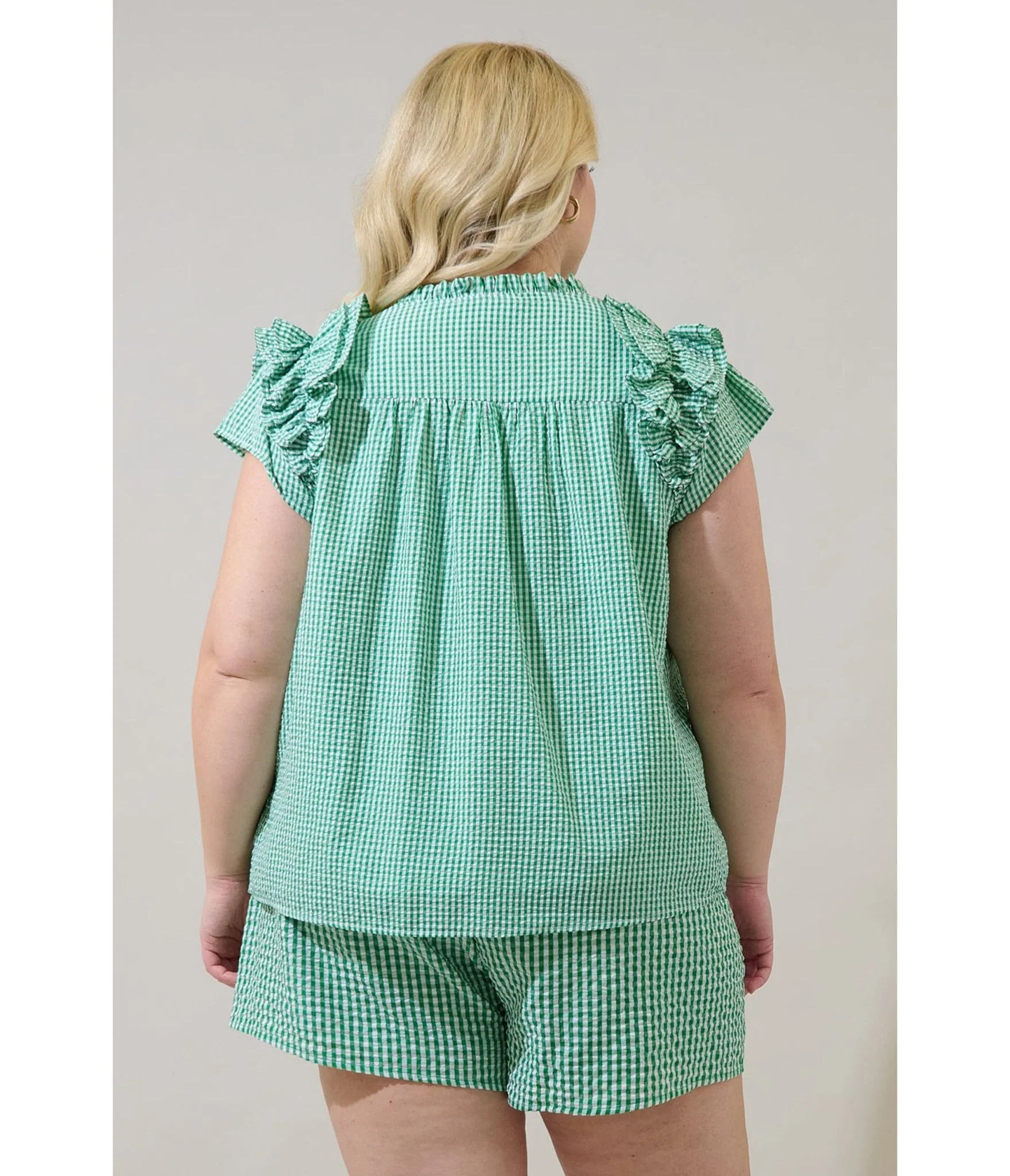 Plus Size Green Gingham Ruffle Tamara Top - Image 2