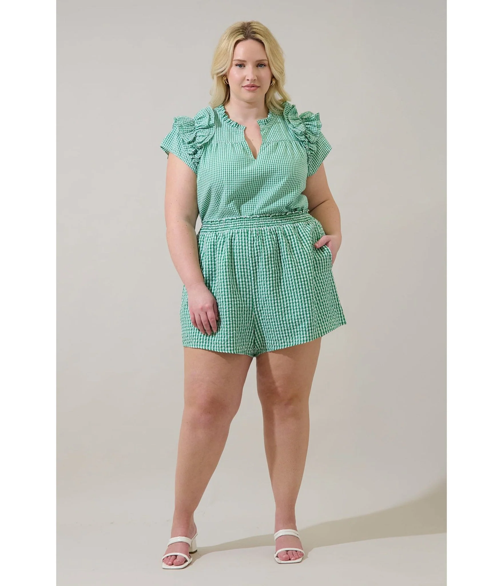 Plus Size Green Gingham Ruffle Tamara Top - Image 4