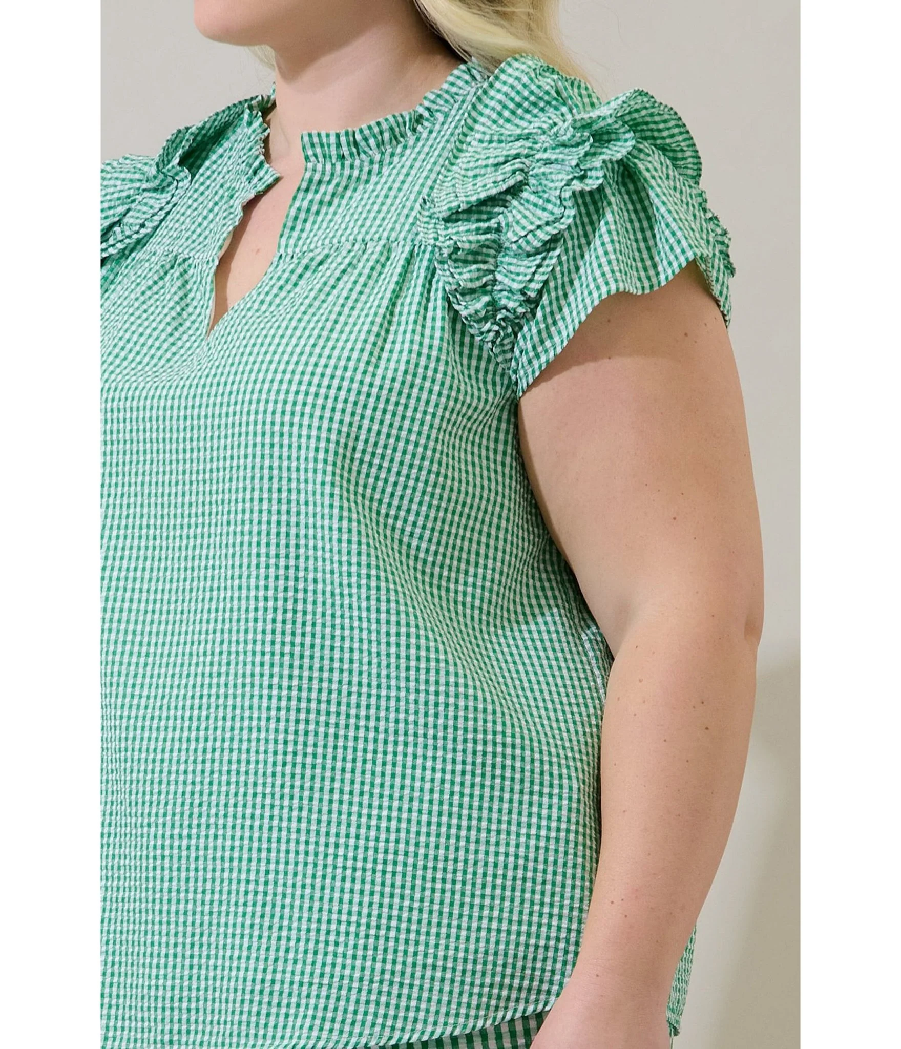 Plus Size Green Gingham Ruffle Tamara Top - Image 5