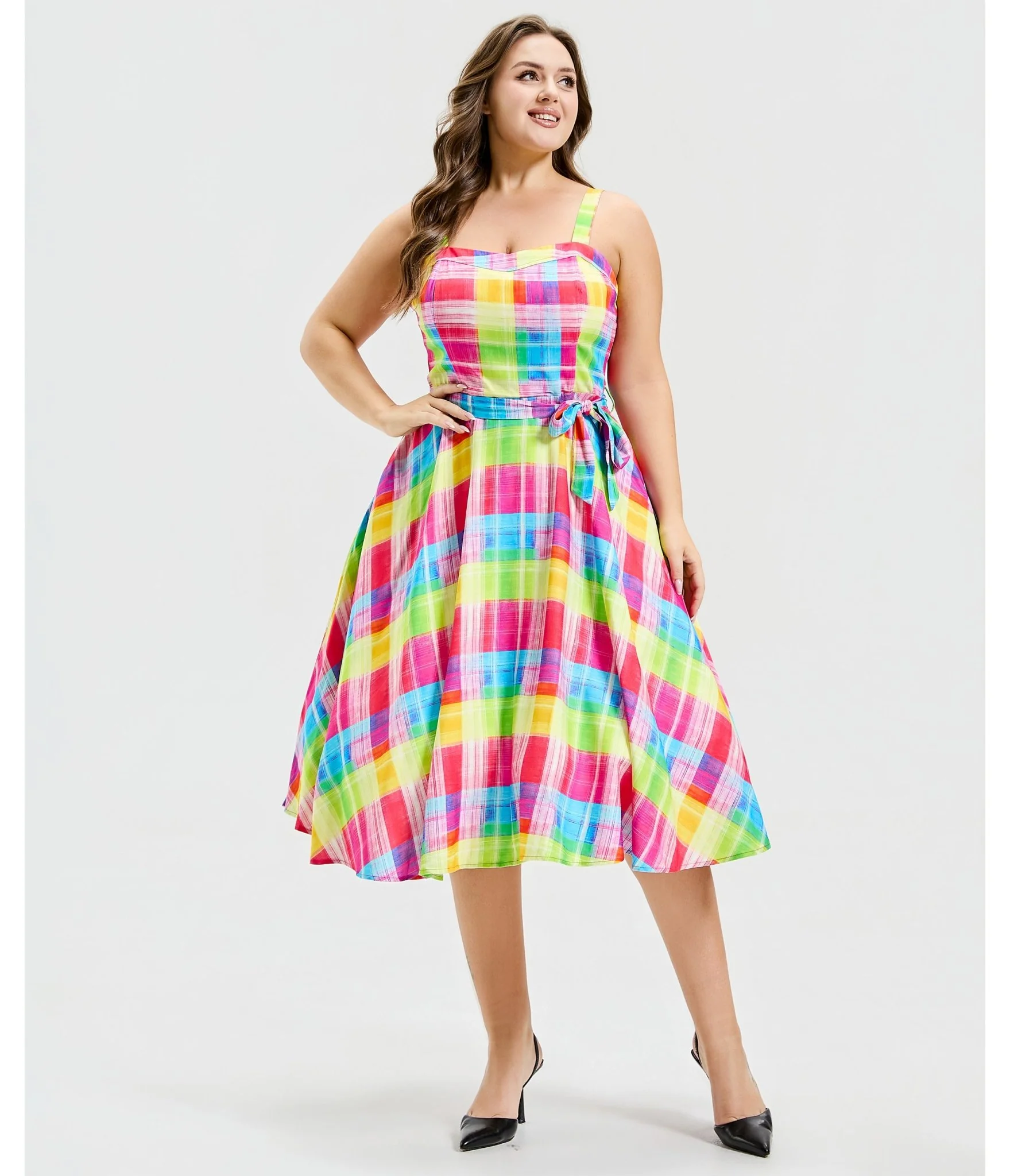 Plus Size Rainbow Plaid Lori Swing Dress - Image 3