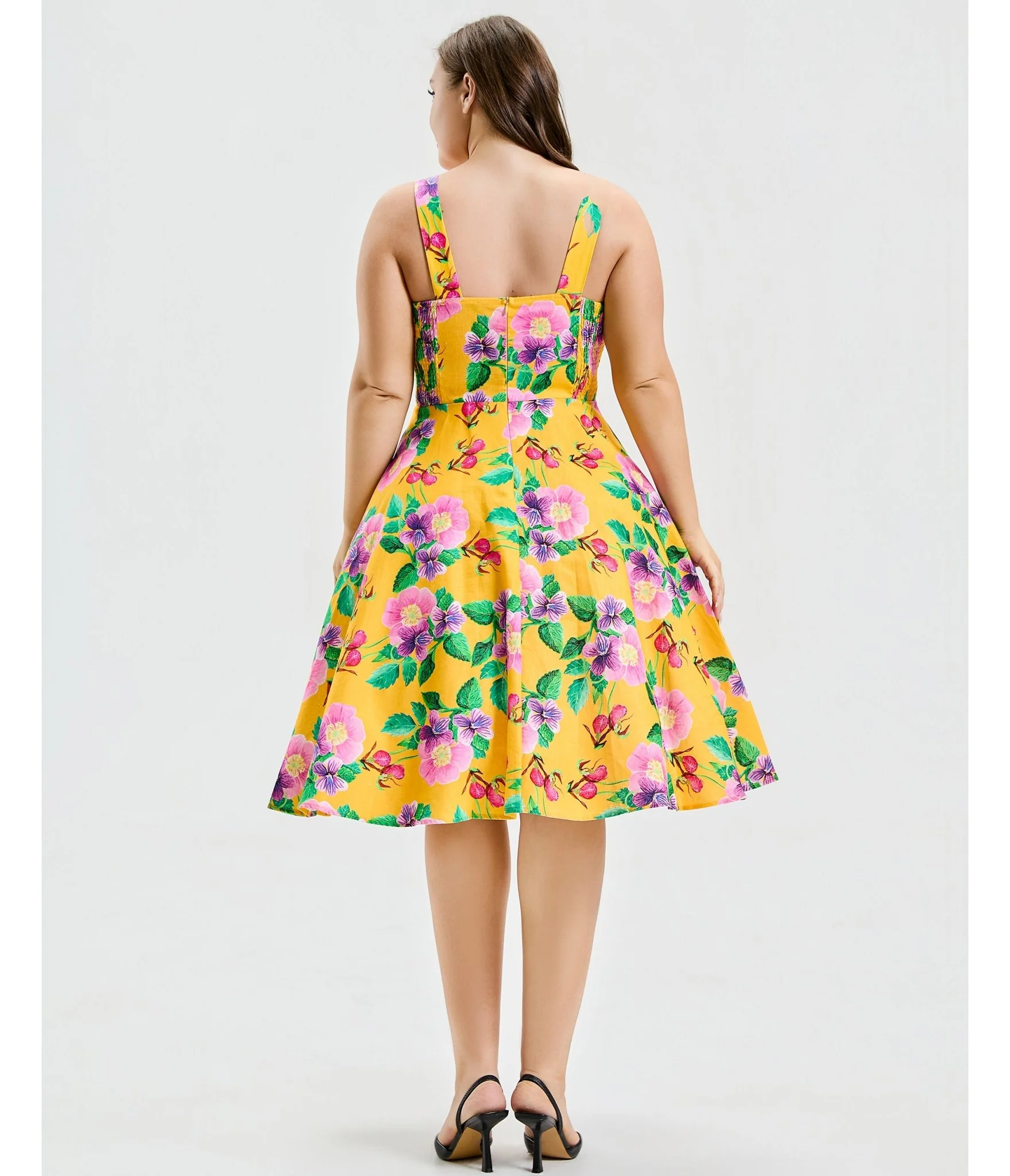 Plus Size Yellow Hibiscus Floral Print Heidi Dress - Image 2