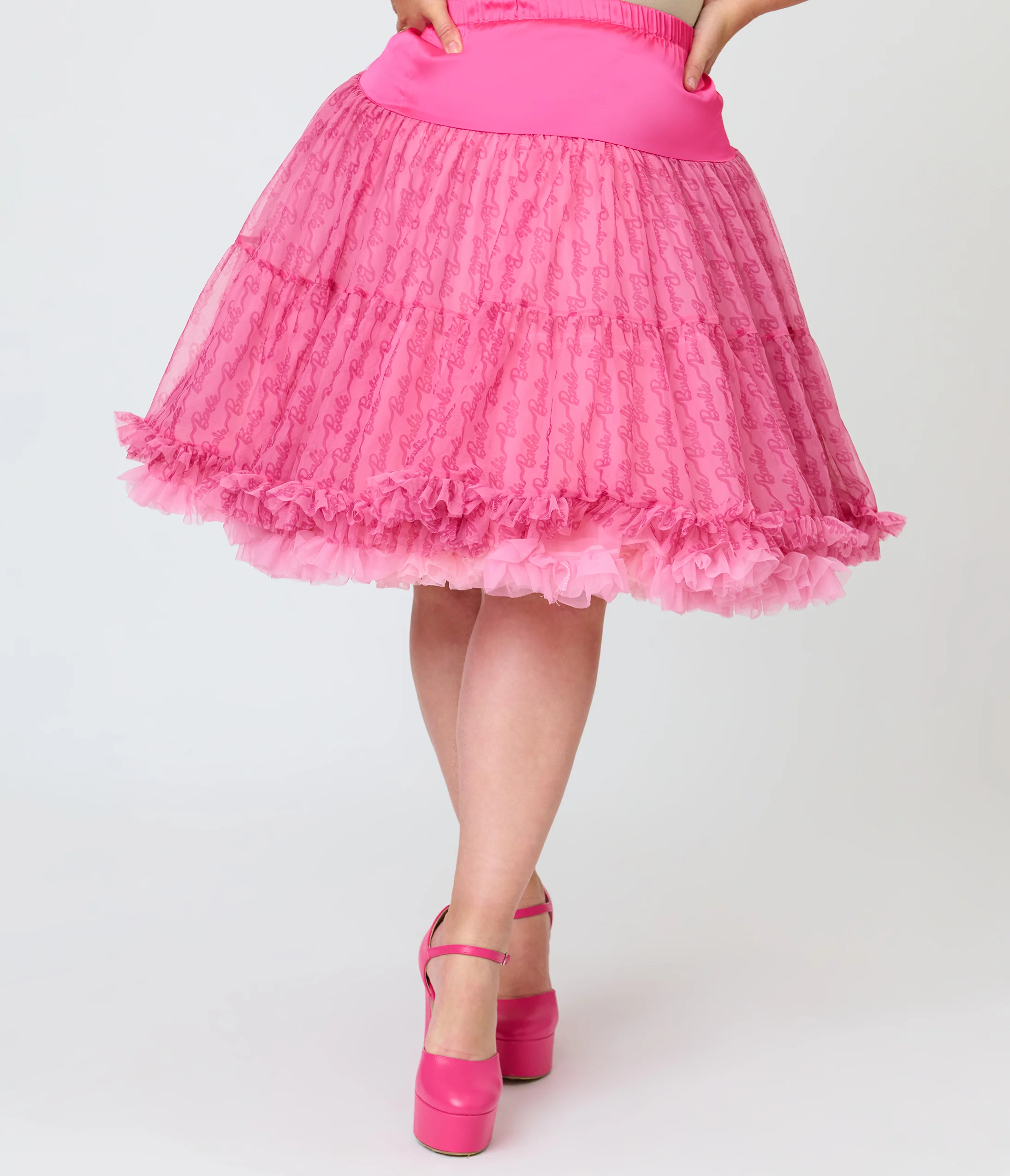 Preorder- Barbie™ x Unique Vintage Pink Barbie Logo Ruffled Petticoat Crinoline - Image 3