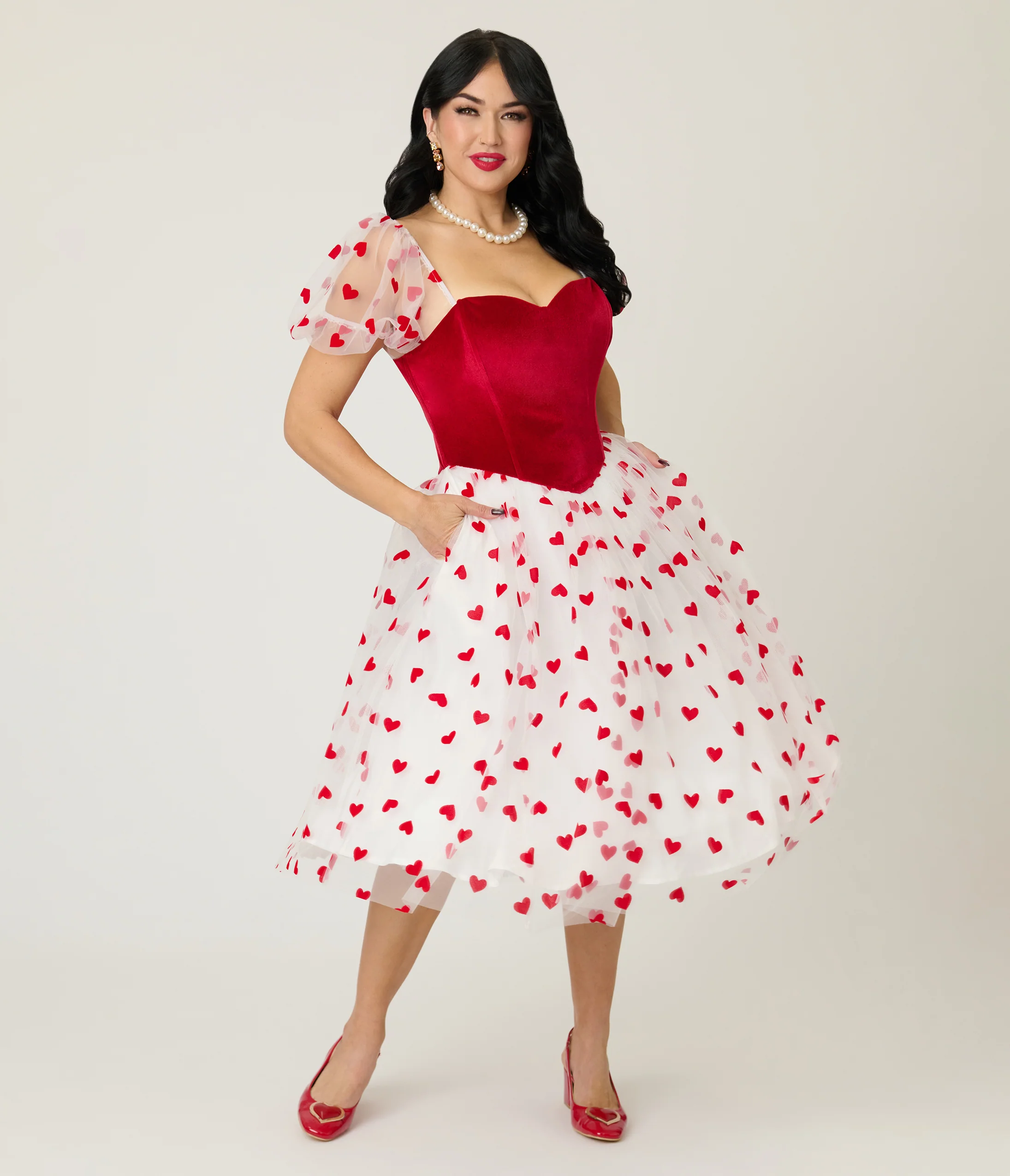 Barbie x Unique Vintage Red Hearts Loving You Swing Dress