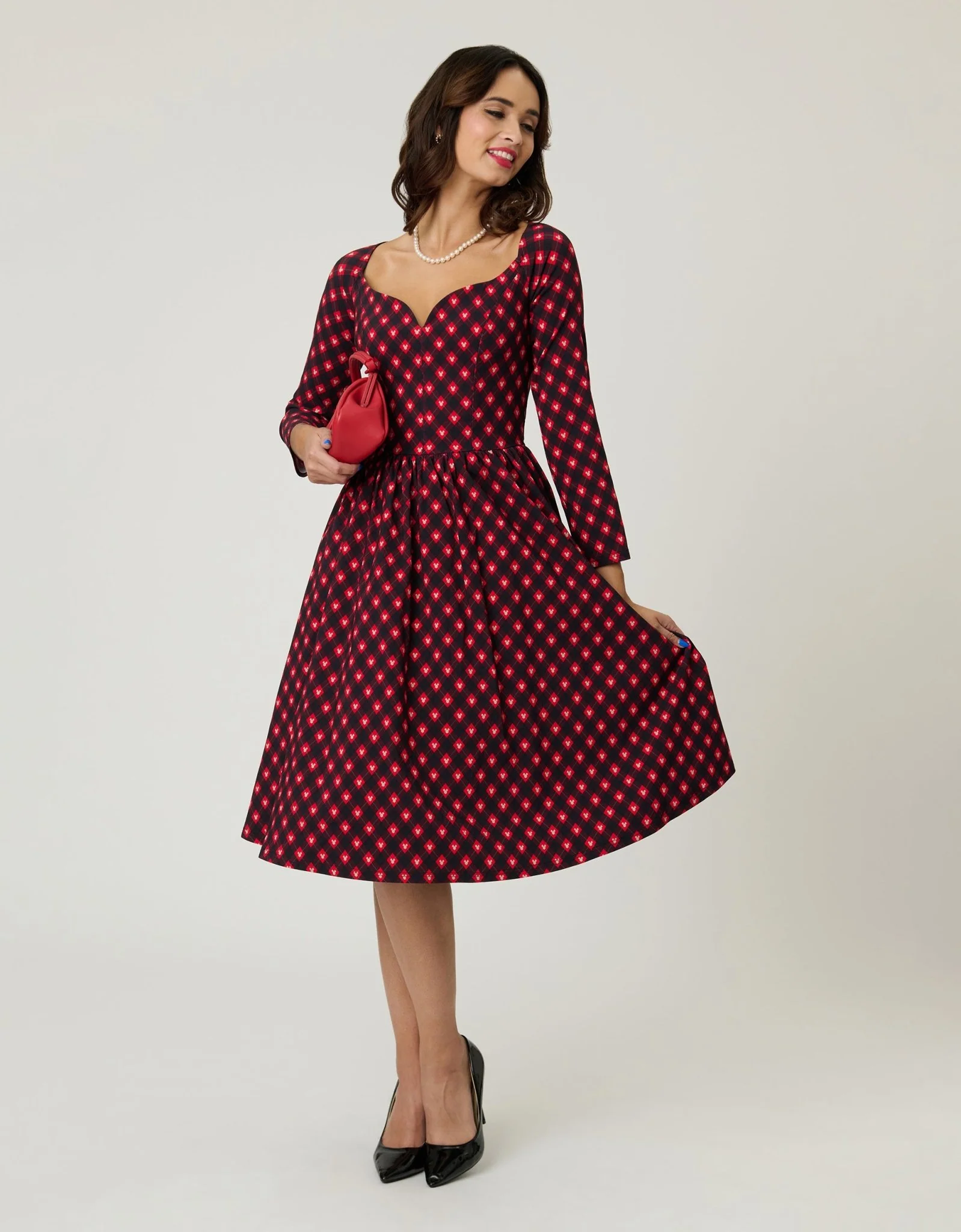 Disney Holiday Collection by Unique Vintage Red Mickey Plaid Swing Dress
