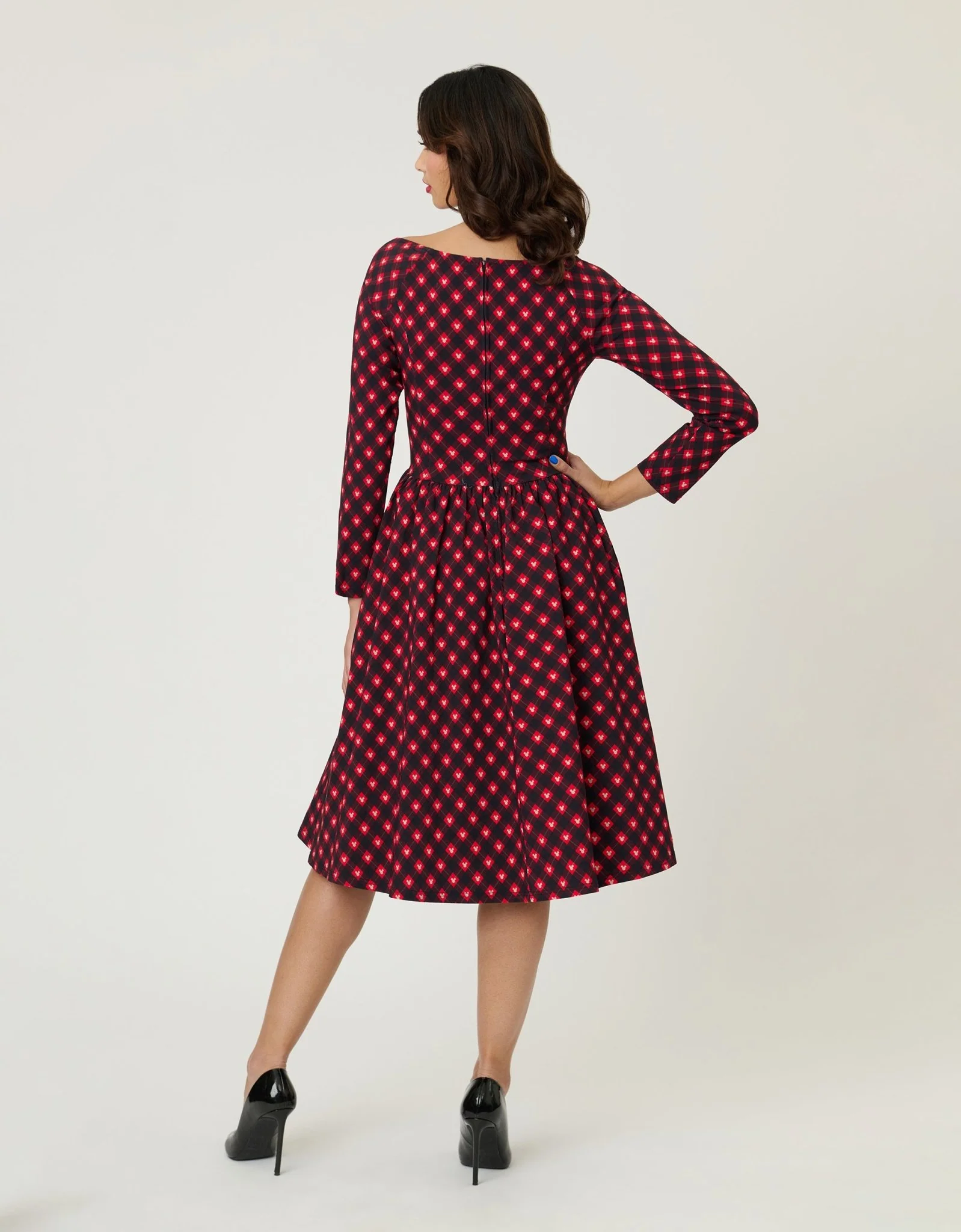 Disney Holiday Collection by Unique Vintage Red Mickey Plaid Swing Dress - Image 2