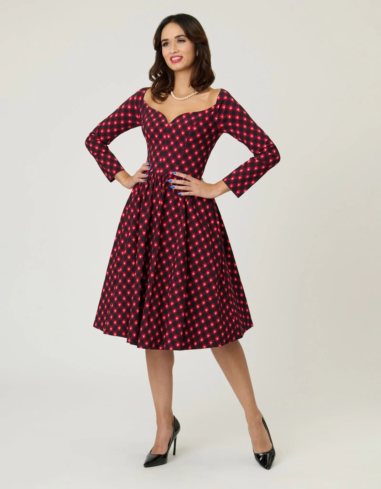 Disney Holiday Collection by Unique Vintage Red Mickey Plaid Swing Dress - Image 3