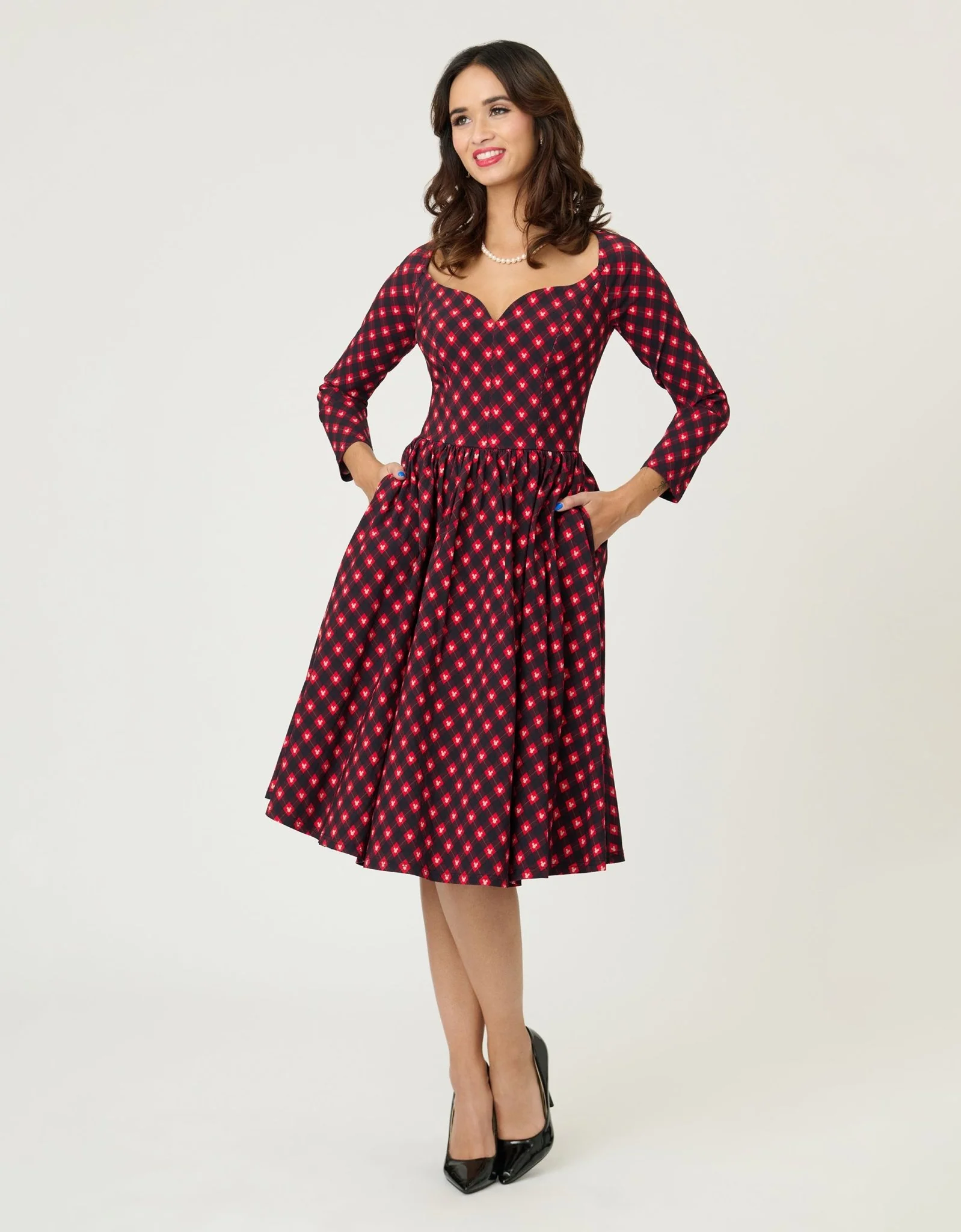Disney Holiday Collection by Unique Vintage Red Mickey Plaid Swing Dress - Image 4