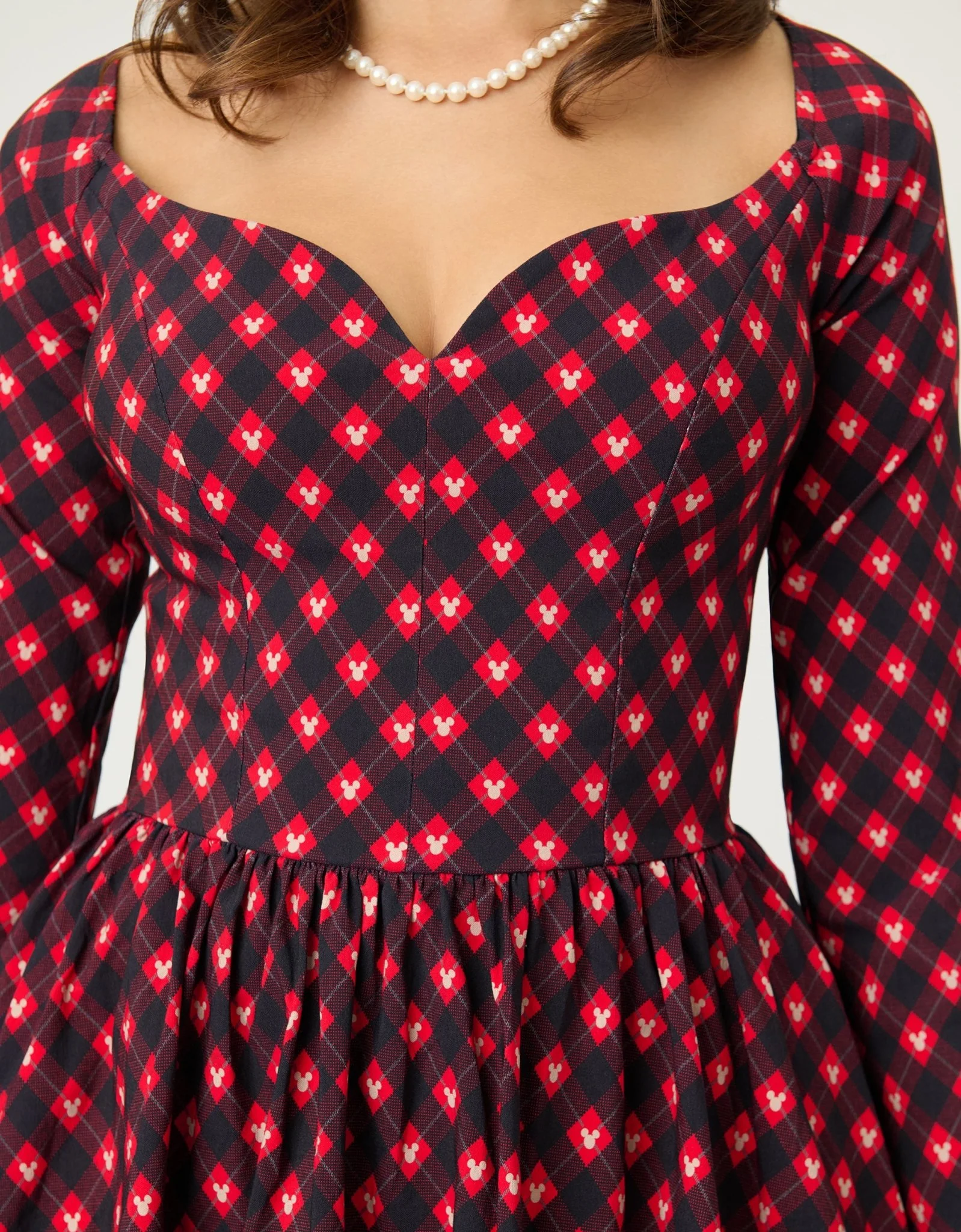 Disney Holiday Collection by Unique Vintage Red Mickey Plaid Swing Dress - Image 5