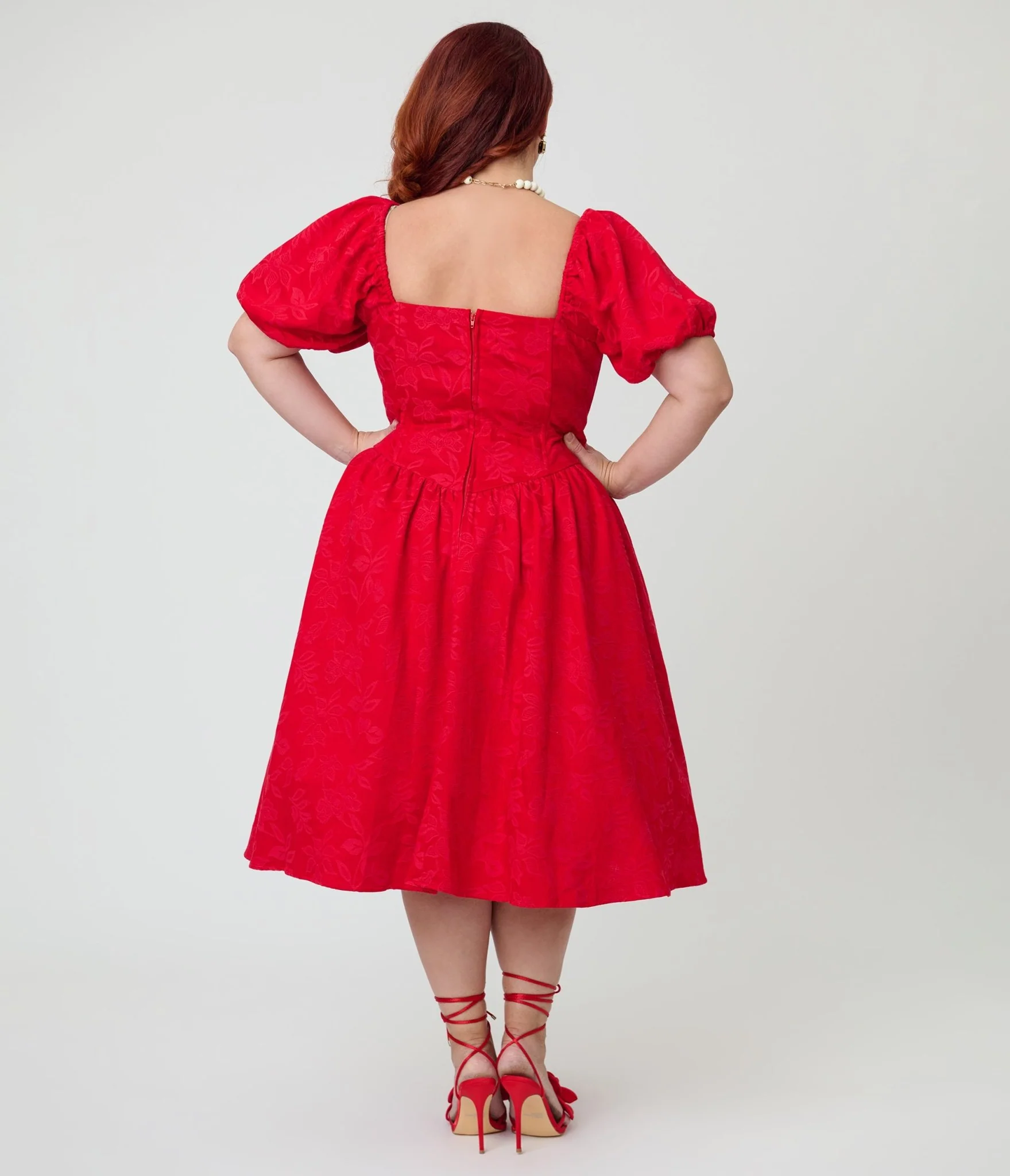 Smak Parlour Plus Size Red Brocade Sweetheart Swing Dress - Image 2