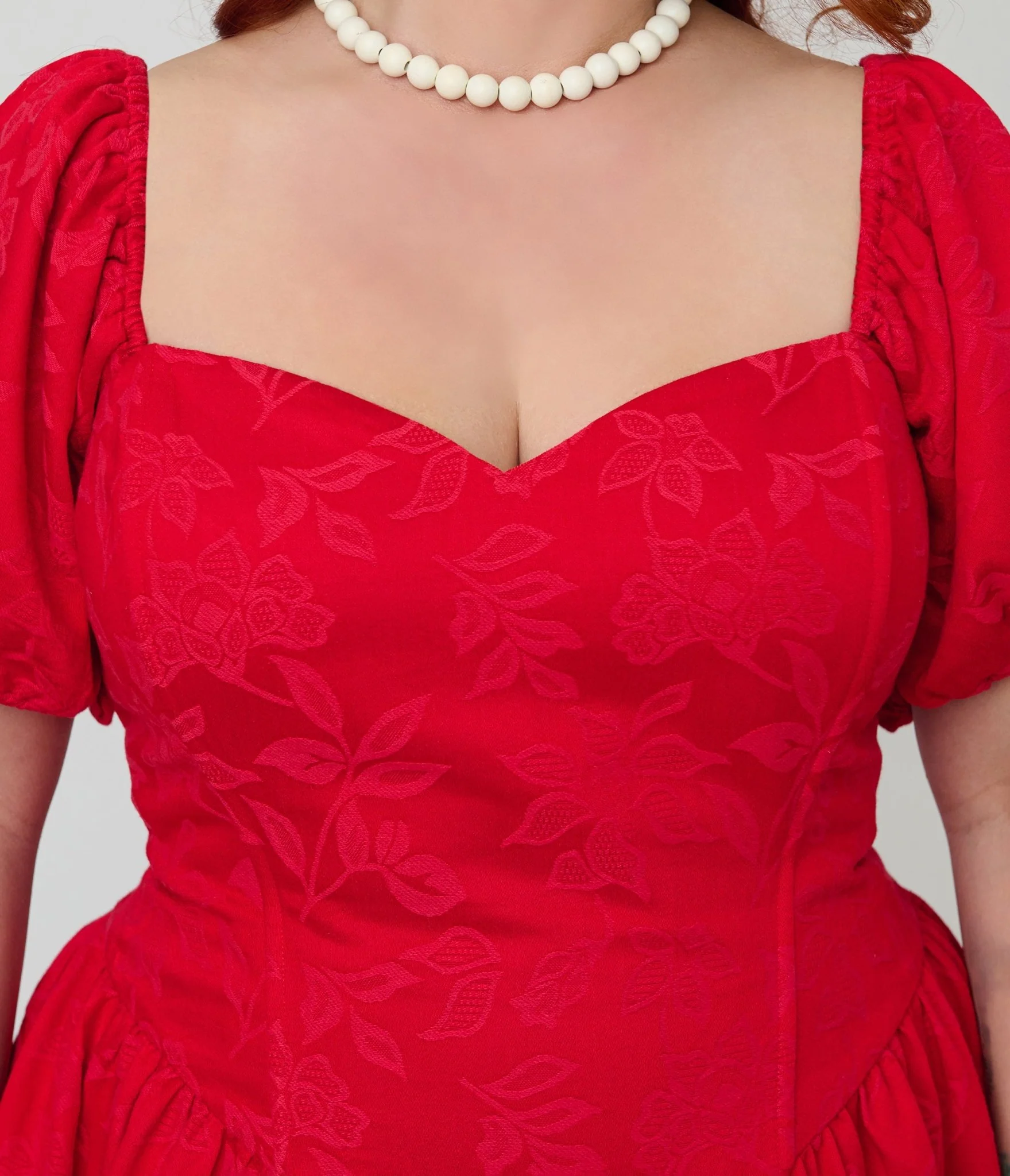 Smak Parlour Plus Size Red Brocade Sweetheart Swing Dress - Image 5