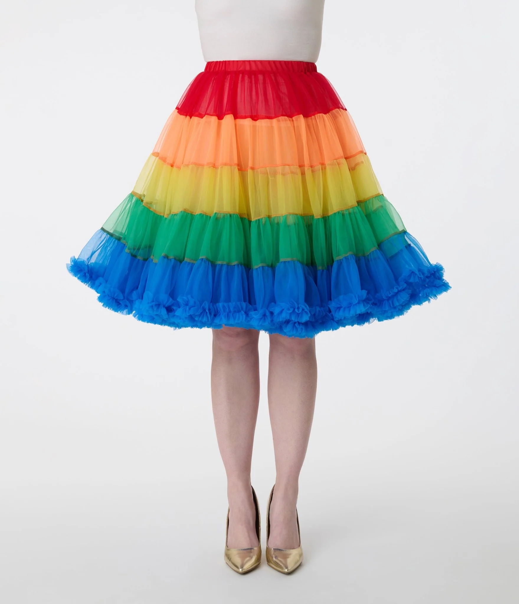 Unique Vintage 1950s Style Rainbow Stripe Ruffled Petticoat Crinoline
