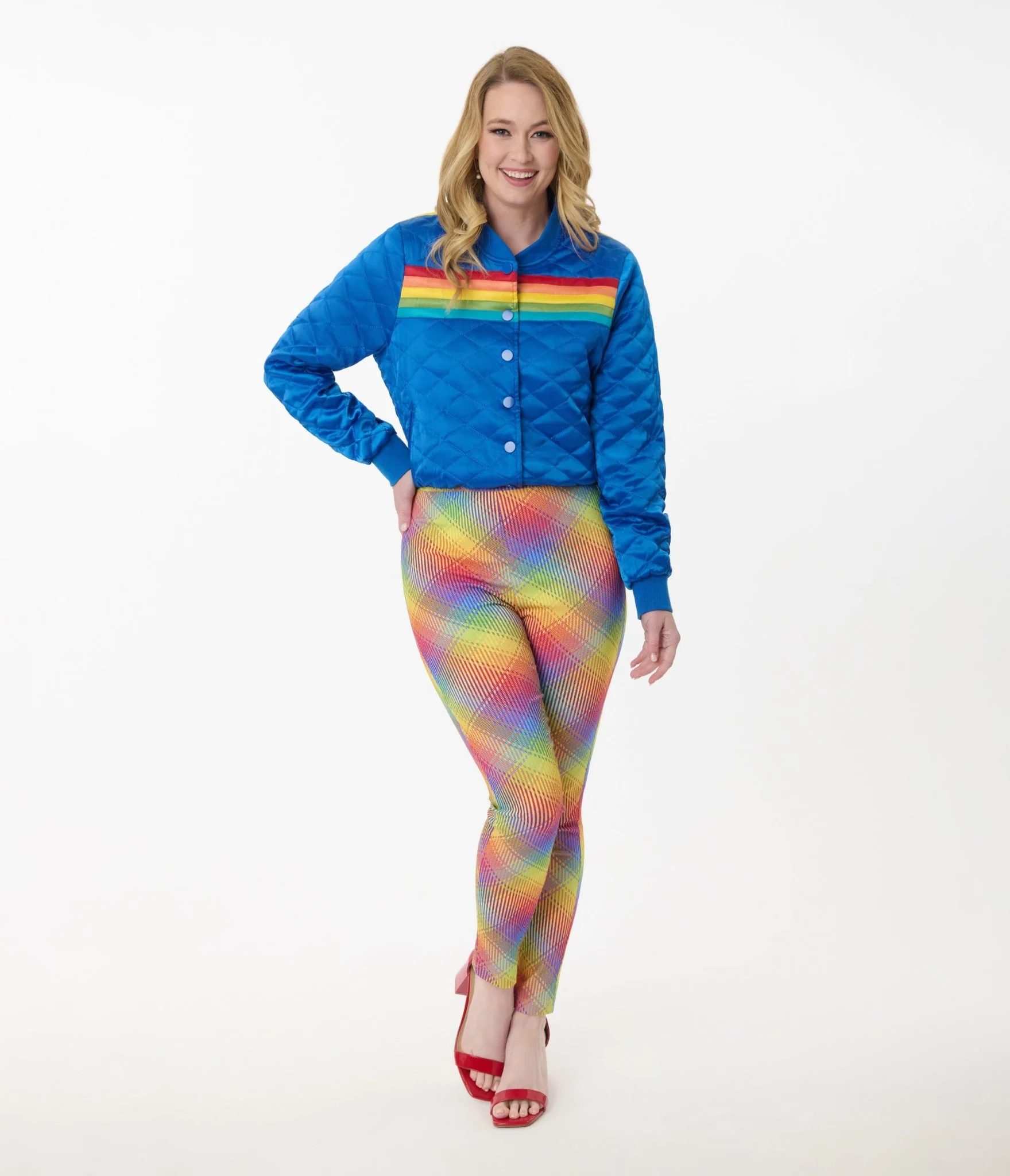 Unique Vintage Rainbow Plaid High Waist Rizzo Cigarette Pants