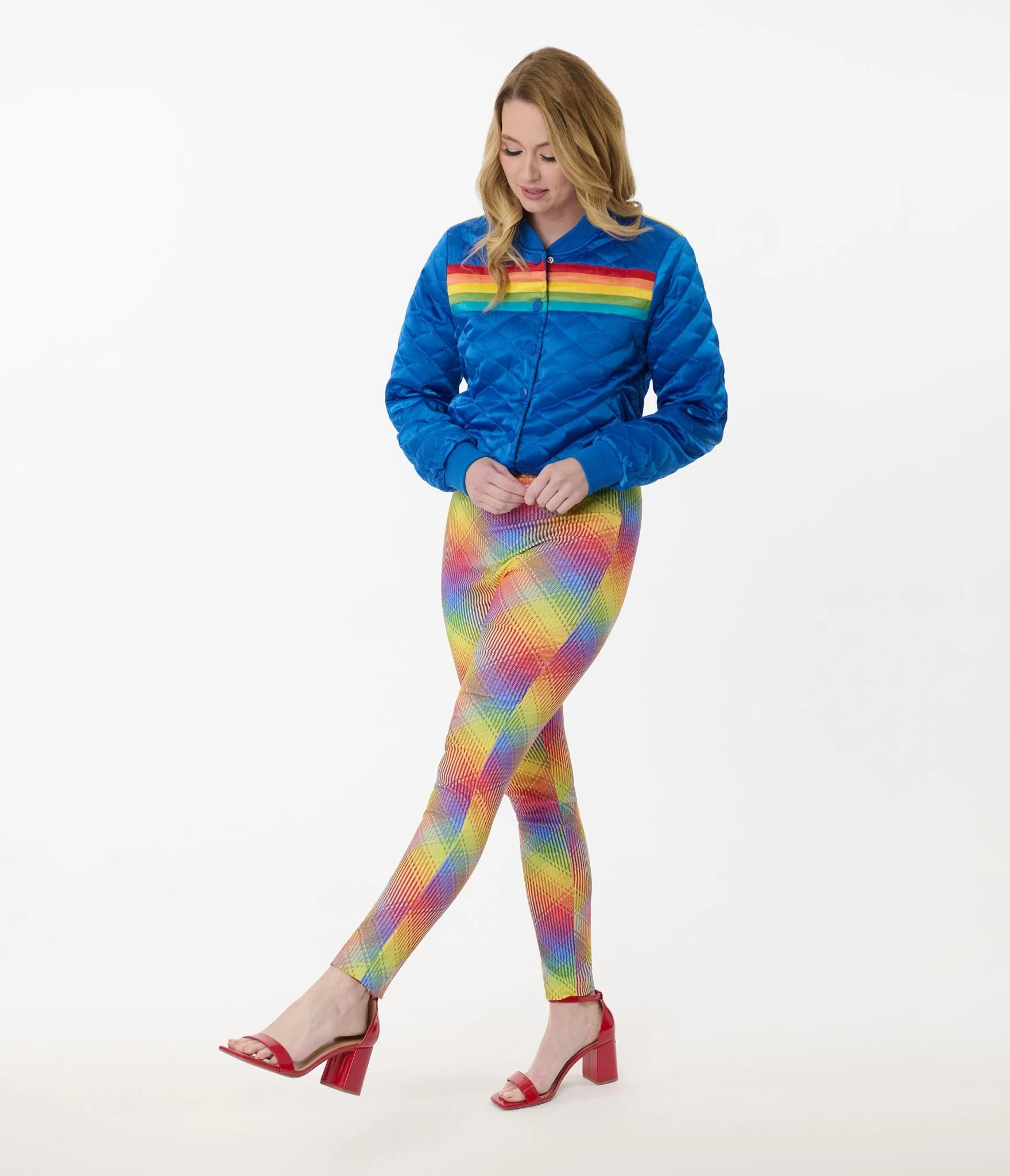 Unique Vintage Rainbow Plaid High Waist Rizzo Cigarette Pants - Image 3