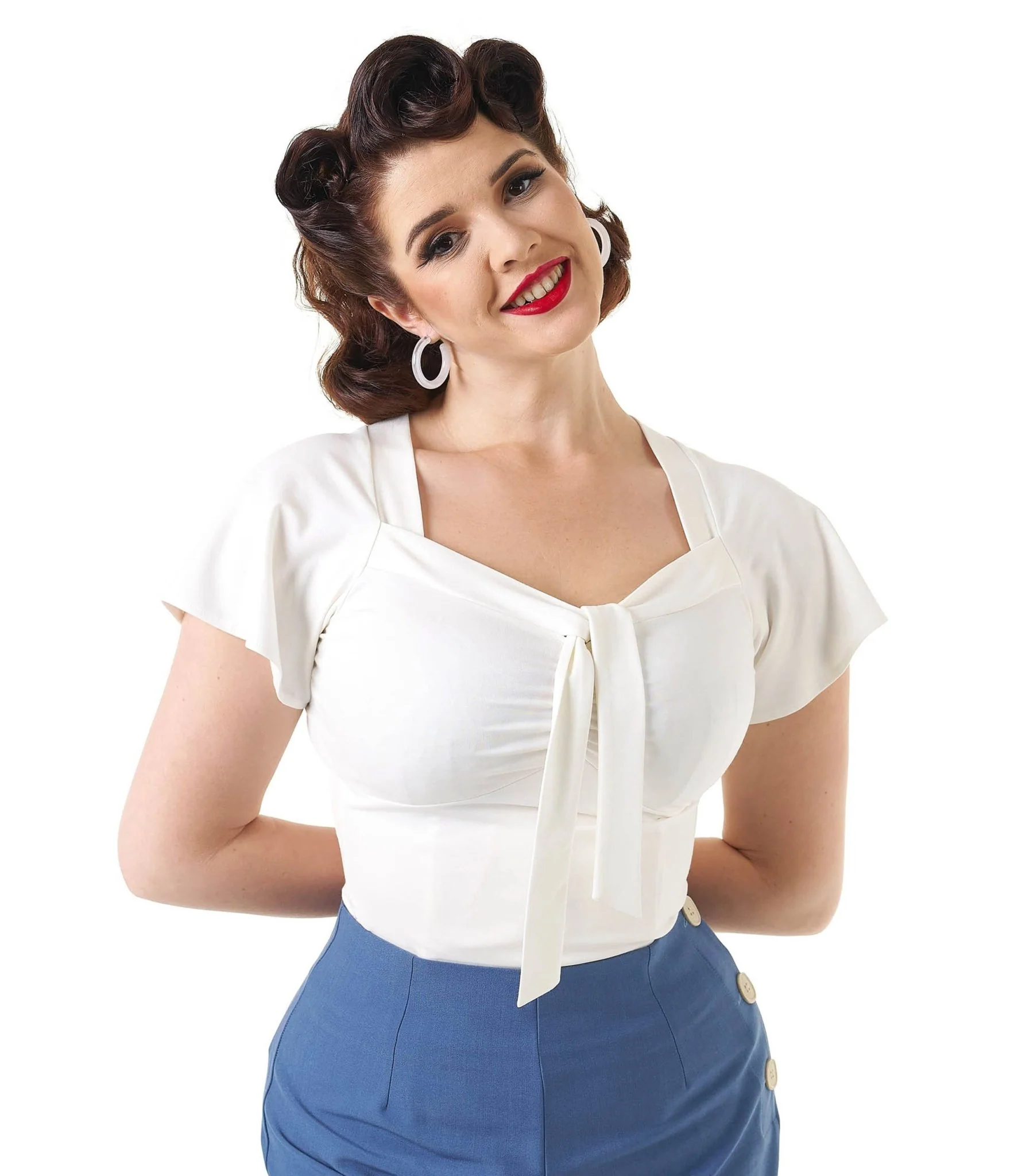Pretty Retro Ivory Pretty Self Tie Top - Image 4