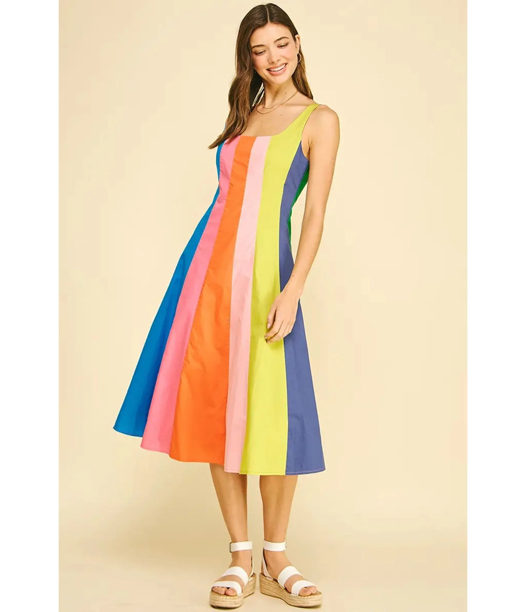 Rainbow Colorblock Midi Dress - Image 5