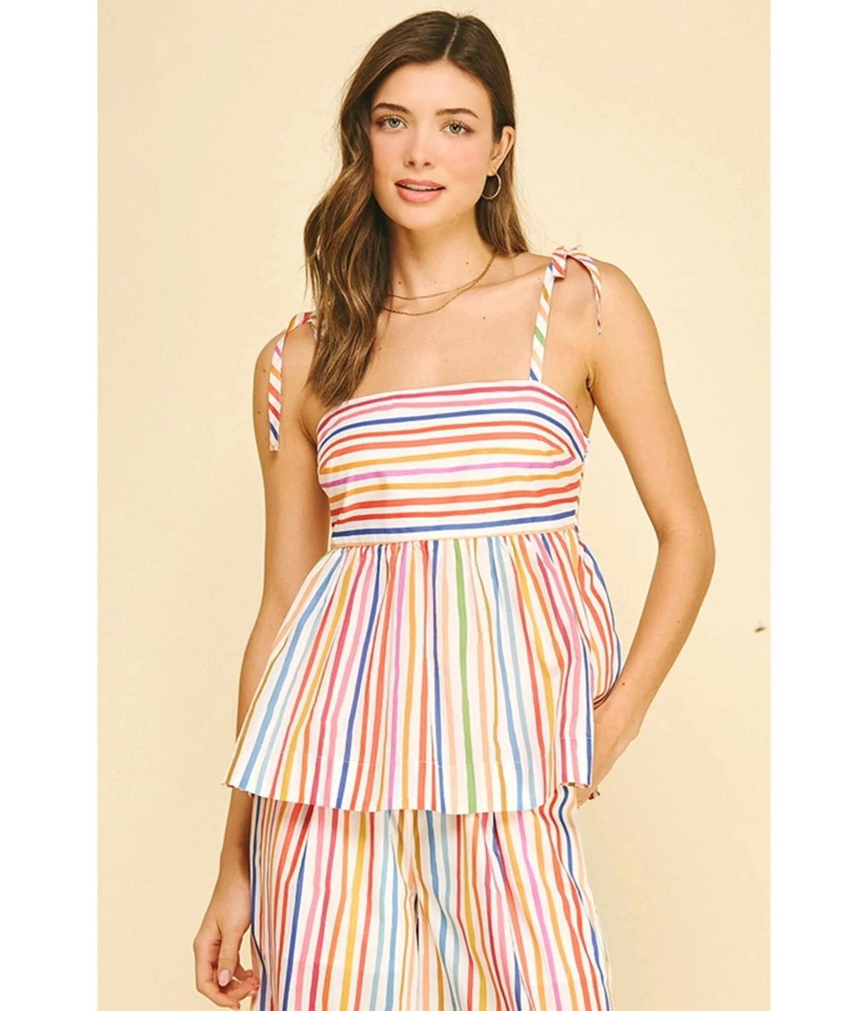 Rainbow Stripe Tie Strap Top