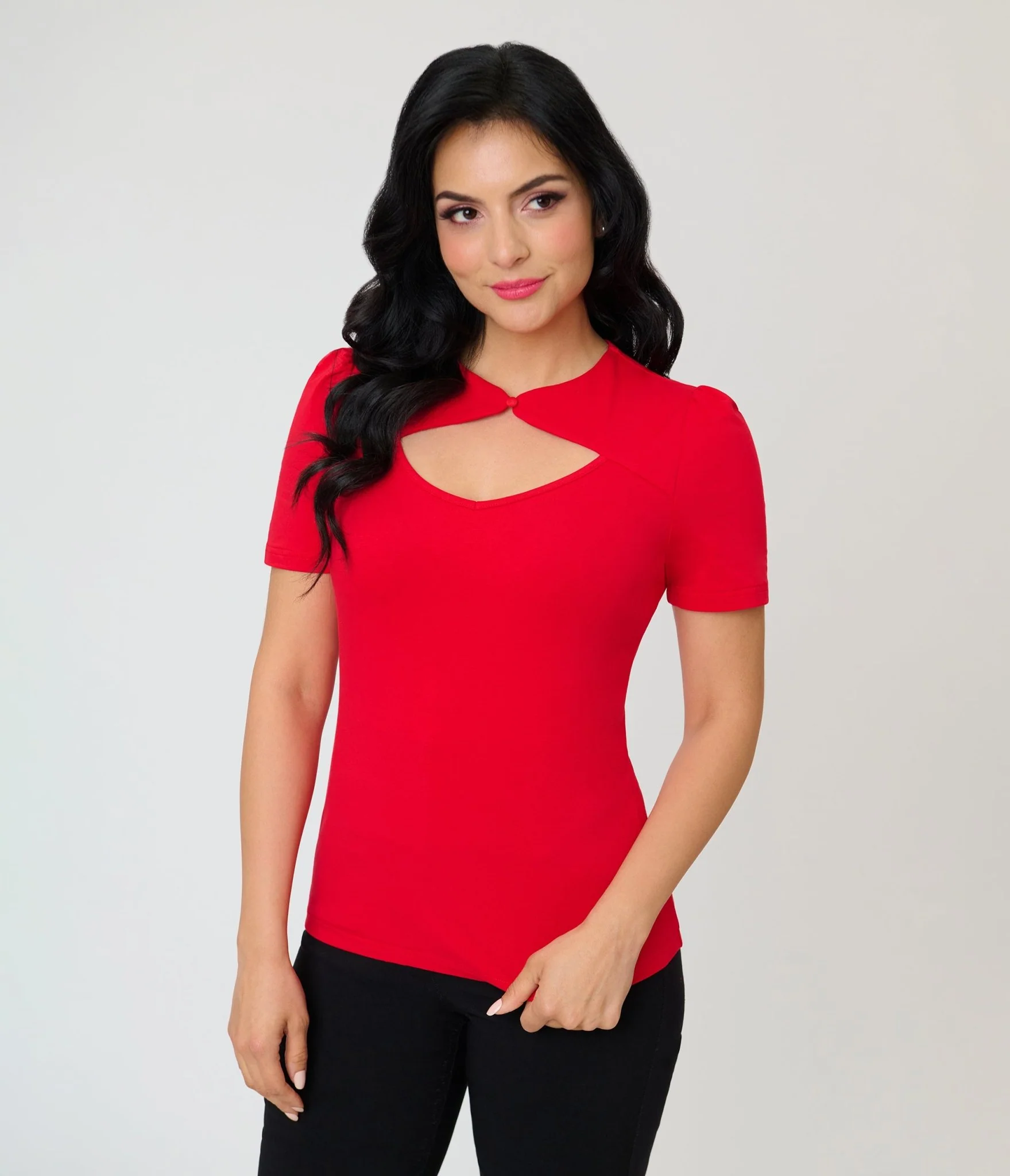 Red Cut Out Button Top - Image 3