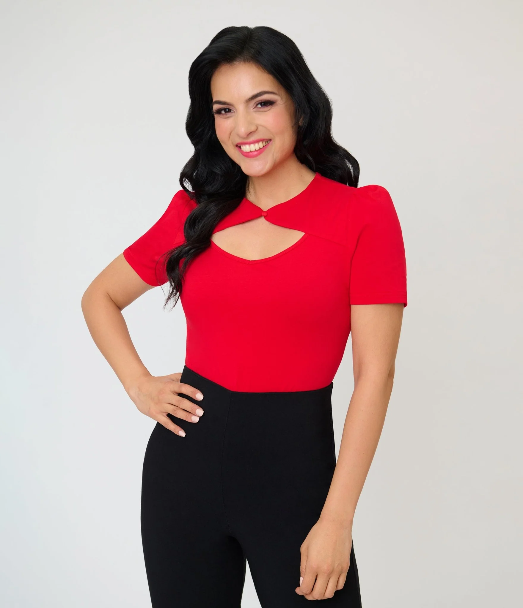 Red Cut Out Button Top - Image 4
