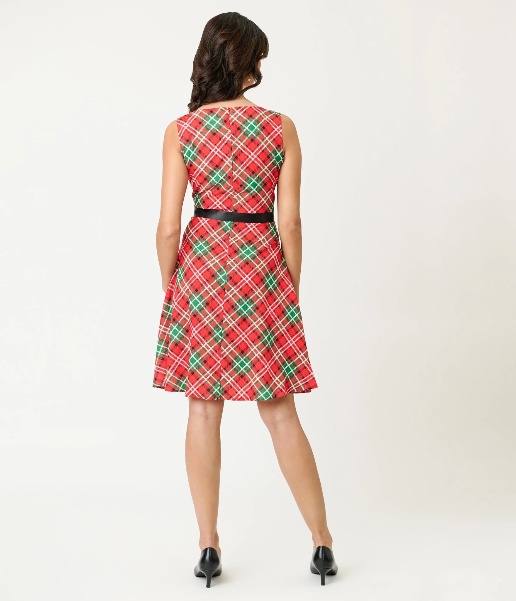 Red & Green Plaid Flare Dress - Image 2