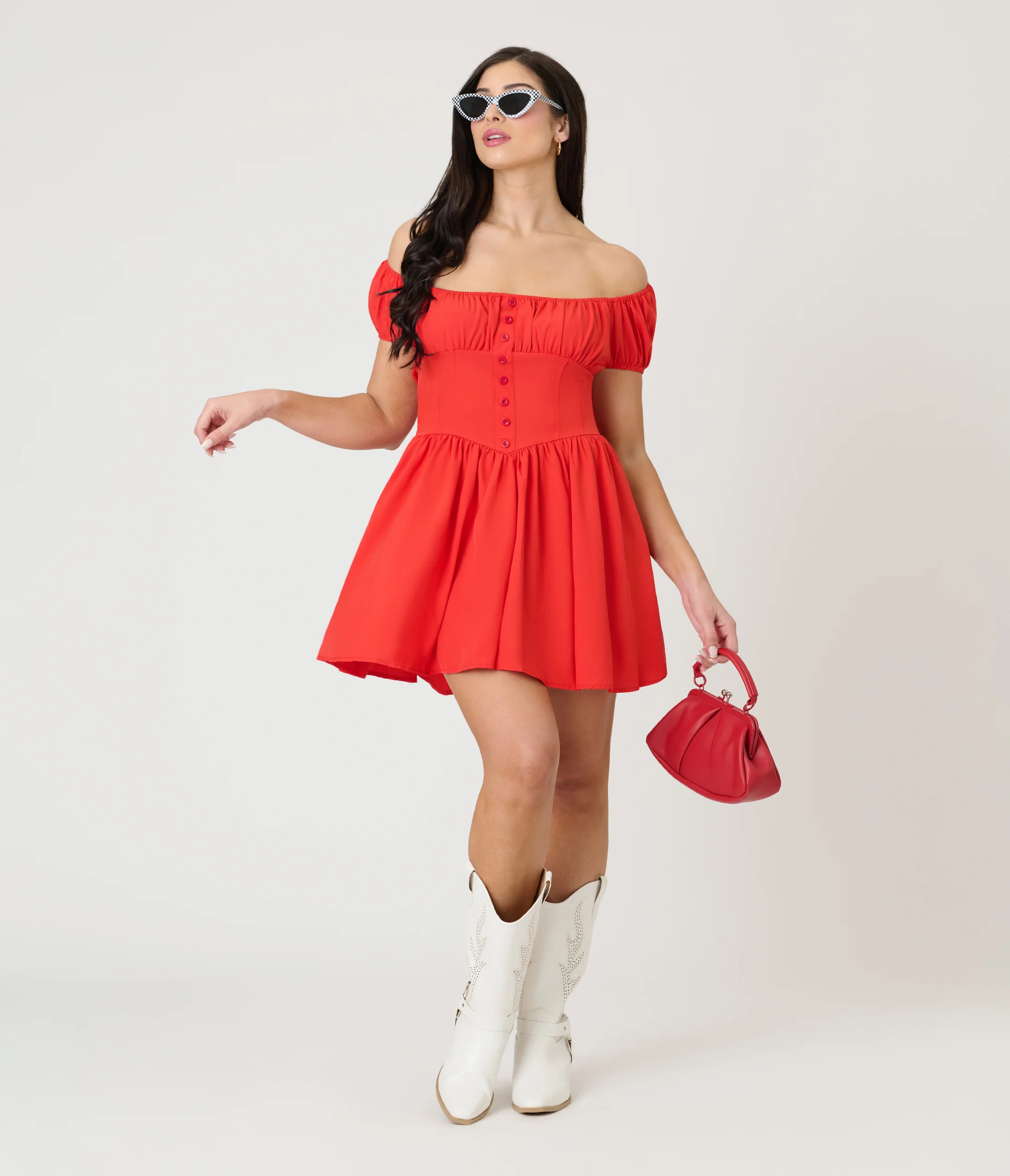 Red Off The Shoulder Mini Dress - Image 3